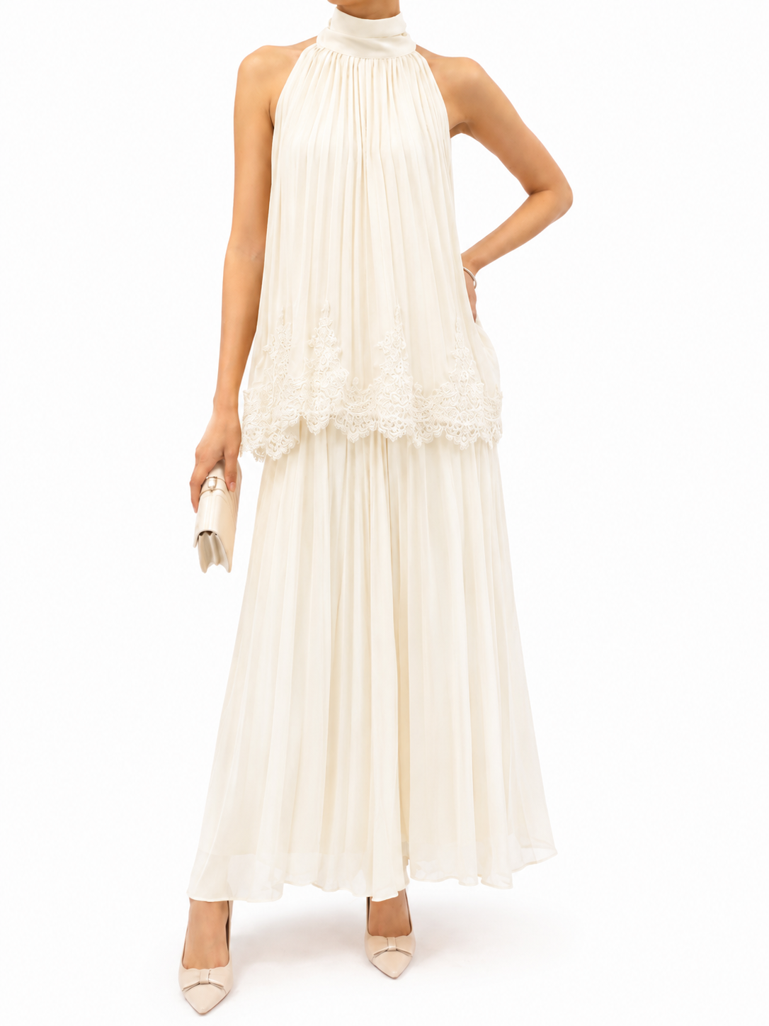 77085 Prudence Pleated Halter Neck Top & Elastic Waist Skirt Set (Top: B 45cm; L 57cm, Bottom: UW 31-45cm; H 45-58cm; L 90cm)