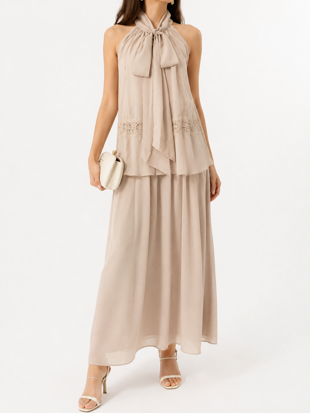 8002 Claudine Chiffon Halter Neck Sheer Top & Elastic Waist Skirt Set (Top: B 50-60cm; L 60cm, Bottom:  UW 30-48cm; H 55-65cm; L 90cm)