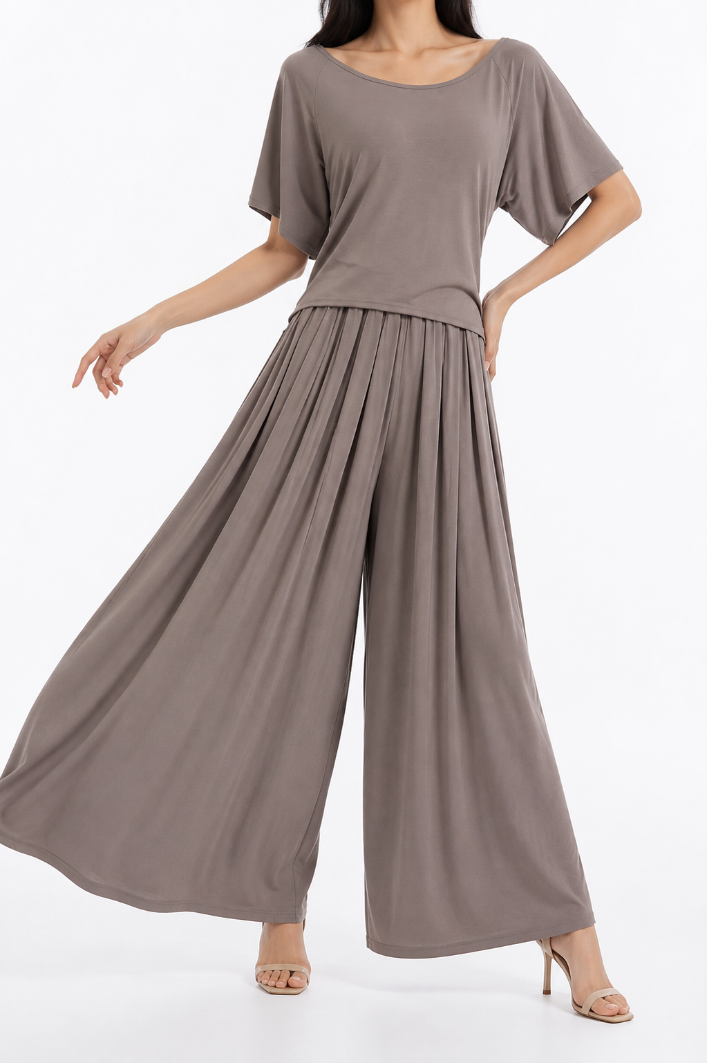 6343 Nikko Cotton Wide Neck Top & Elastic Waist Palazzo Set (Top: B 37-50cm; L 48cm, Bottom: UW 37-50cm; H FS; L 95cm)