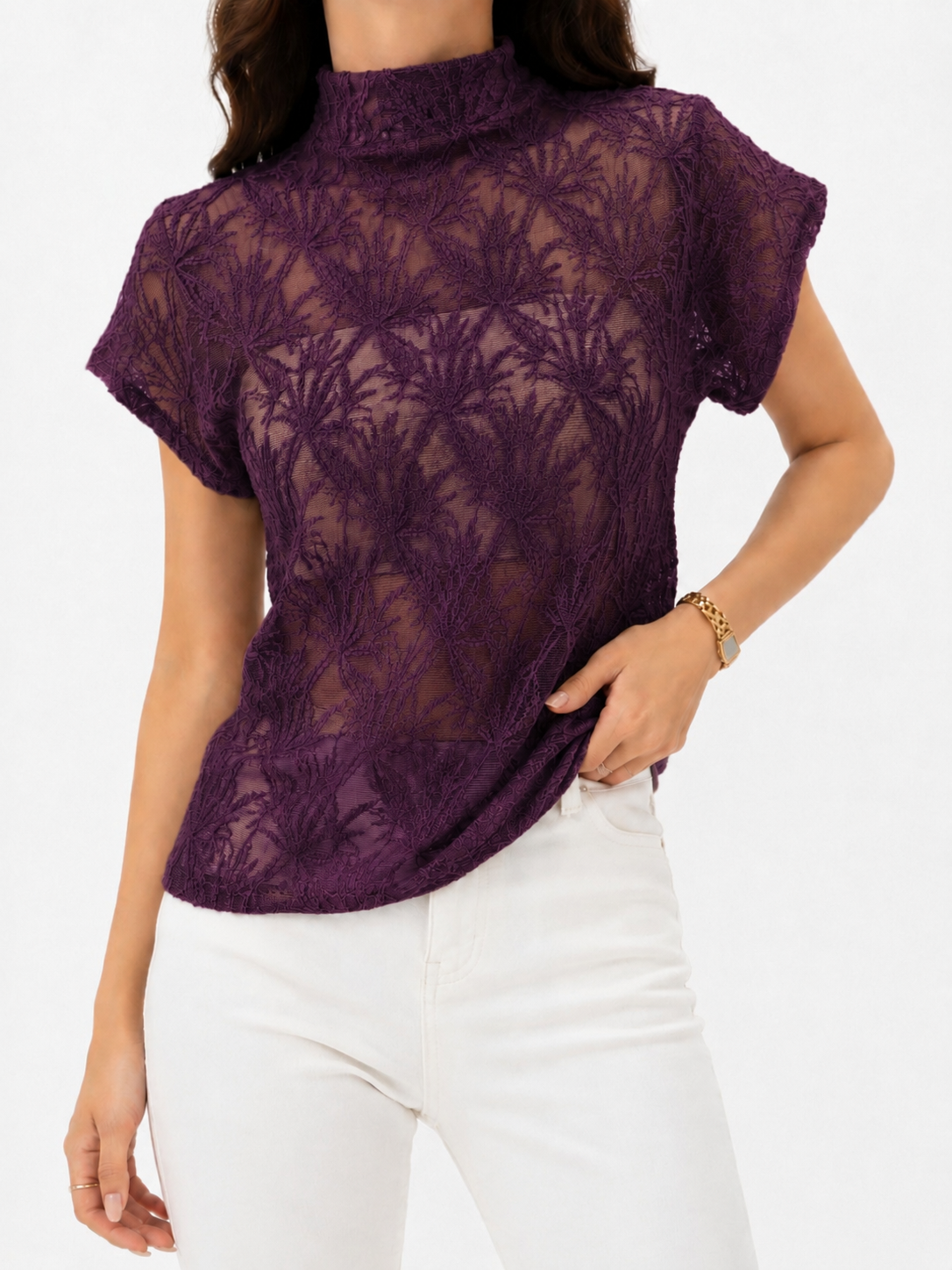 573 Milan Abstract Art High Neck Mesh Top (B 40-49cm; L 52cm)