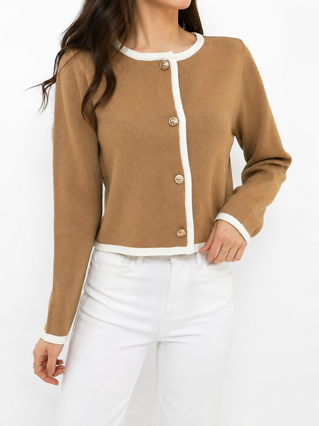 1311 Clementine Crest Button Contrast Hem Knit Cardigan (B 49-59cm; L 48cm)