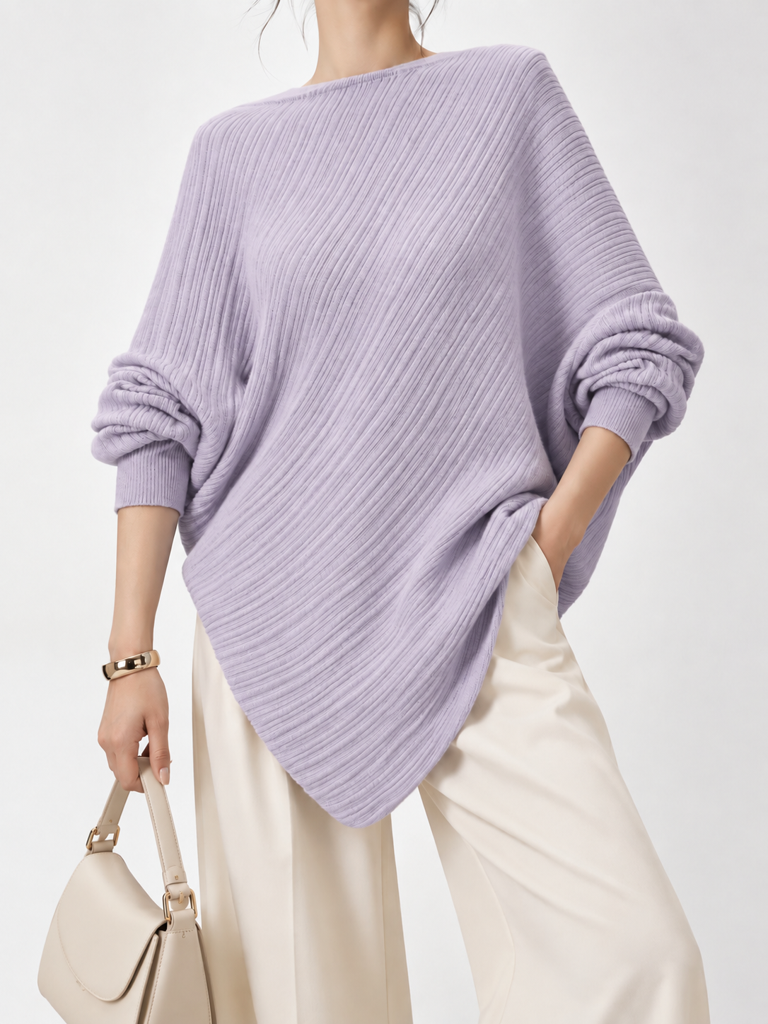 3681 Arlana Asymmetrical Ribbed Long Sleeve Knit Top (B FS; L 50/70cm)
