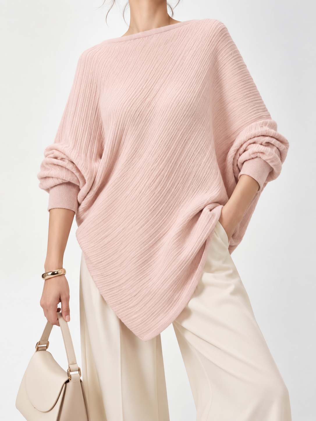 3681 Arlana Asymmetrical Ribbed Long Sleeve Knit Top (B FS; L 50/70cm)