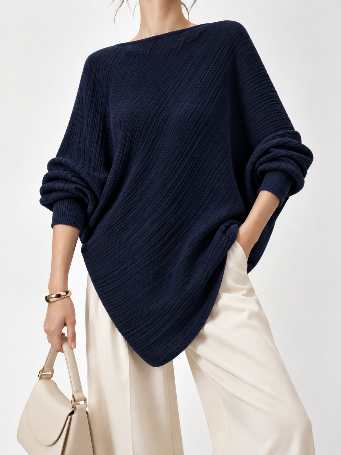 3681 Arlana Asymmetrical Ribbed Long Sleeve Knit Top (B FS; L 50/70cm)