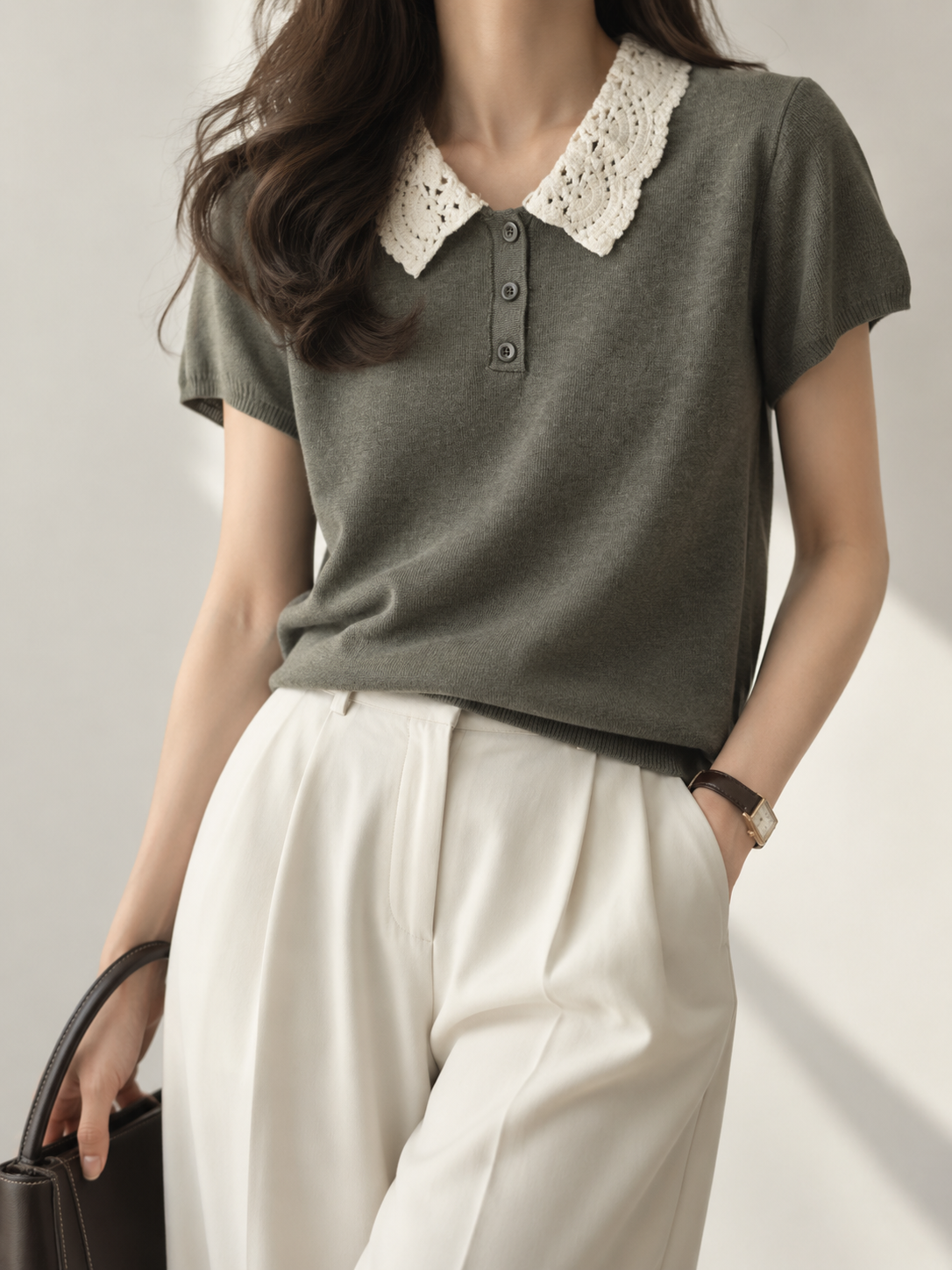 11268 Abernathy Crochet-Collar Knit Top (B 47-55cm; L 55cm)