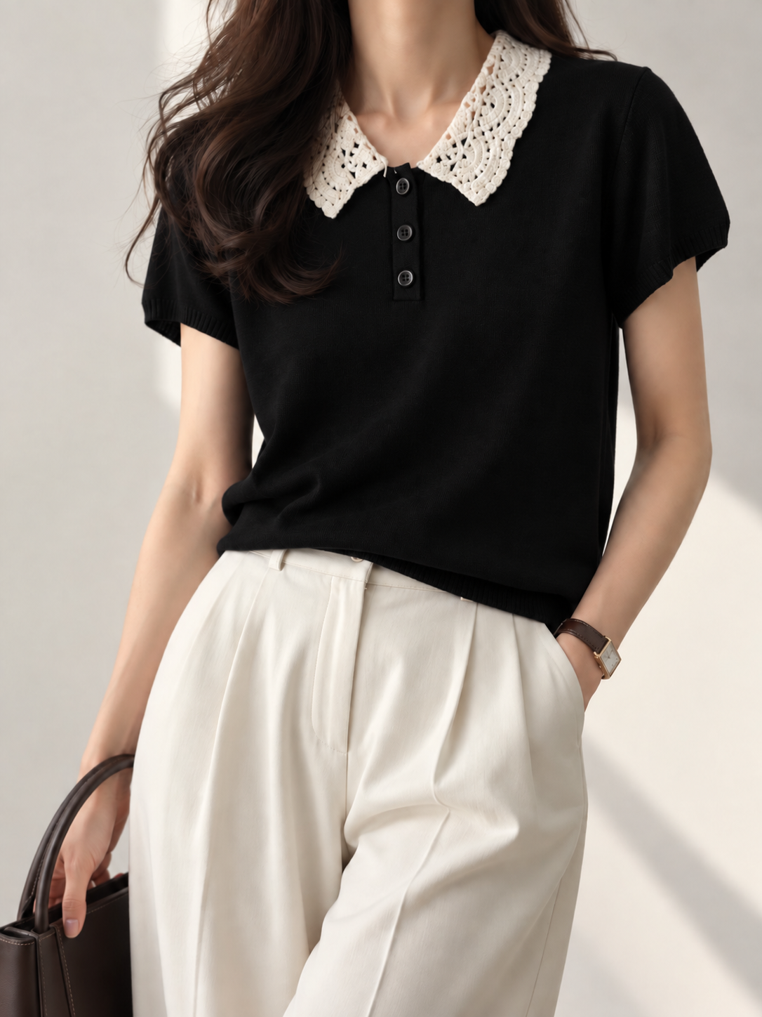 [Pre Order] 11268 Abernathy Crochet-Collar Knit Top (B 47-55cm; L 55cm)