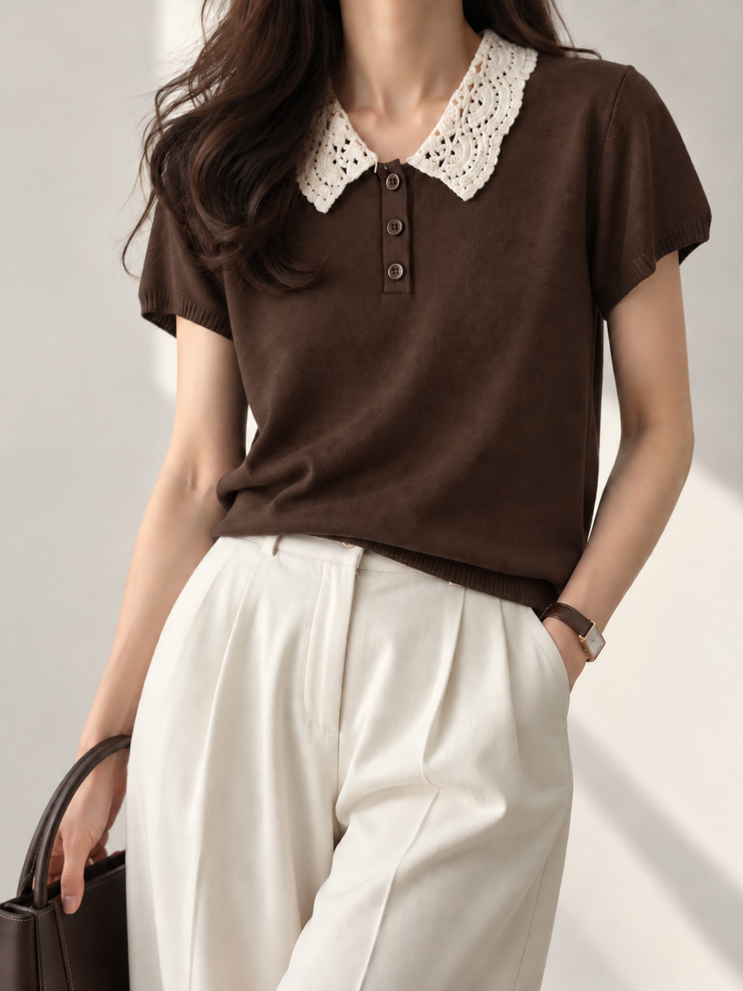 [Pre Order] 11268 Abernathy Crochet-Collar Knit Top (B 47-55cm; L 55cm)