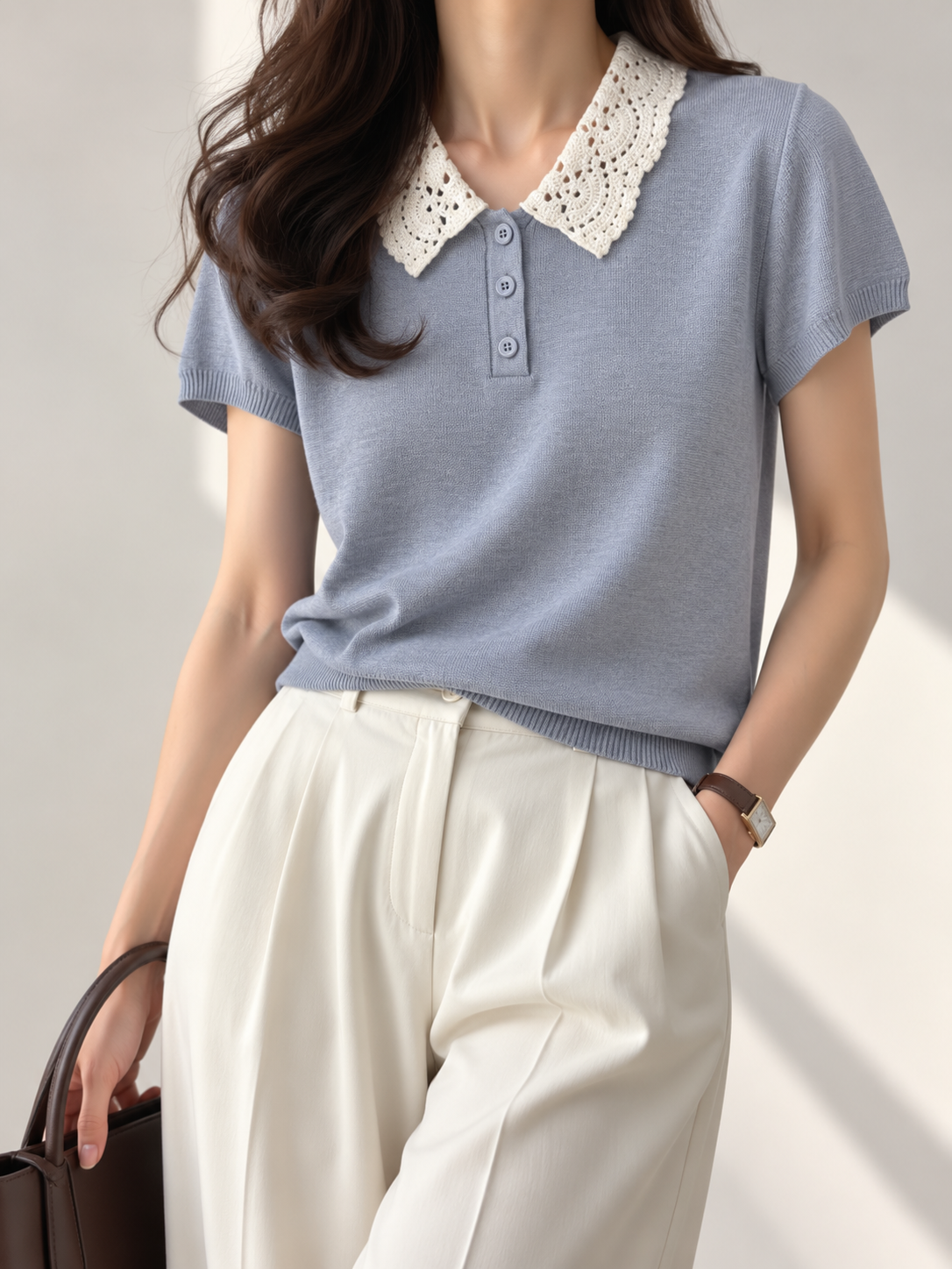 [Pre Order] 11268 Abernathy Crochet-Collar Knit Top (B 47-55cm; L 55cm)