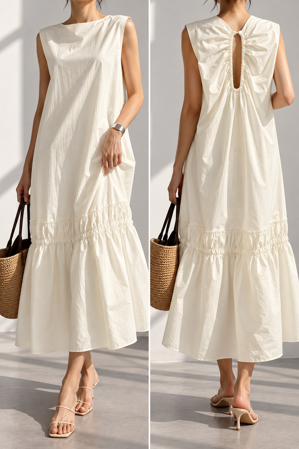 1604 Bellanca Back Keyhole Sleeveless Tiered Cotton Dress (B 47-52cm; H 65cm; L 120cm)