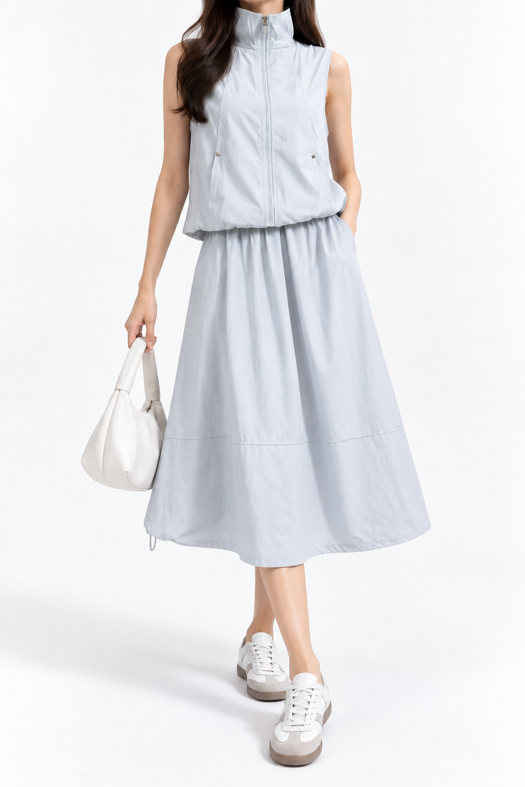 1603 Morgan Sporty Zip-Up Sleeveless Top & Skirt Set (Top: B 50-52cm; L 45cm, Bottom: UW 30-45cm; H 50-60cm; L 73cm)