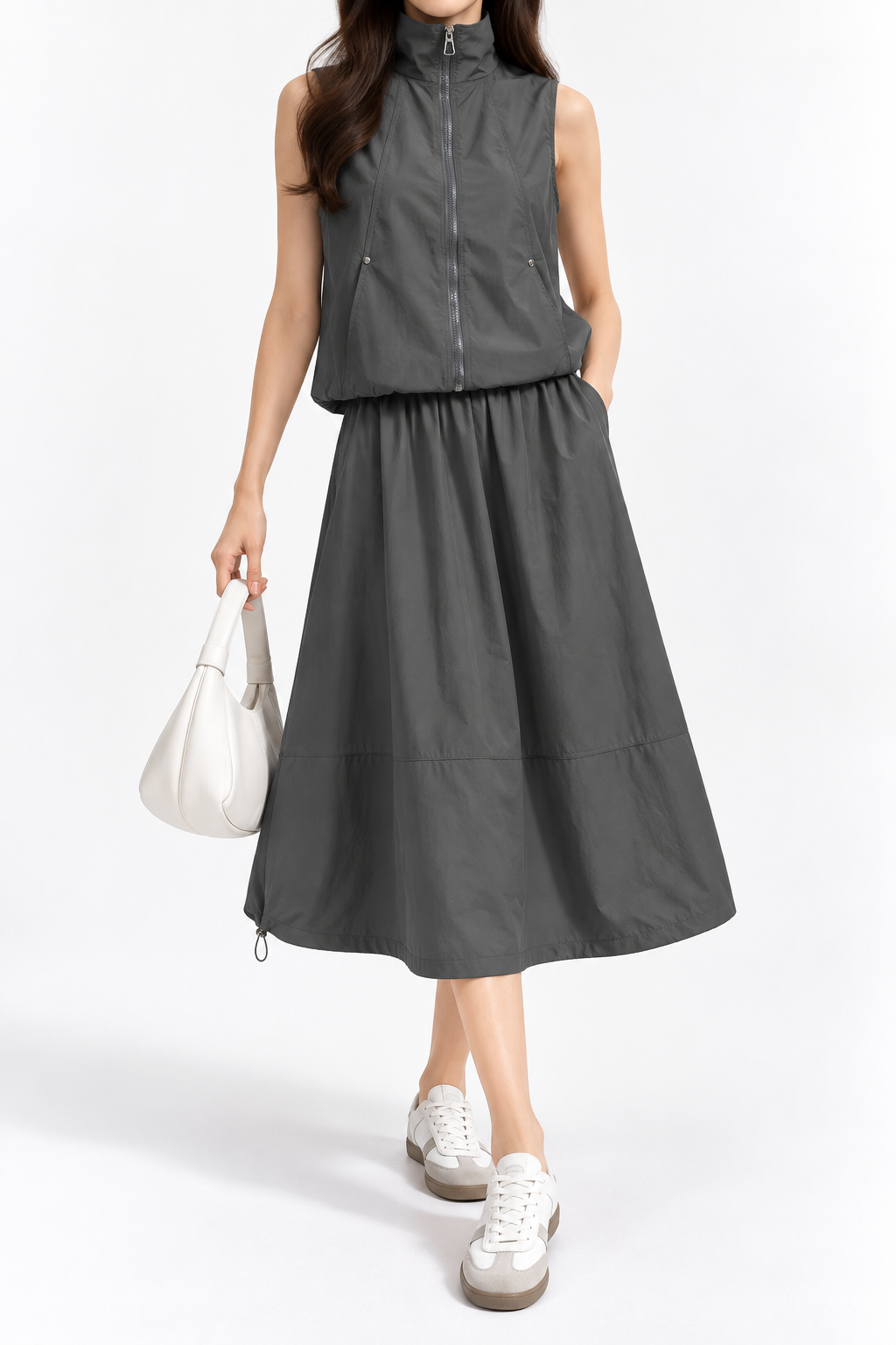 1603 Morgan Sporty Zip-Up Sleeveless Top & Skirt Set (Top: B 50-52cm; L 45cm, Bottom: UW 30-45cm; H 50-60cm; L 73cm)