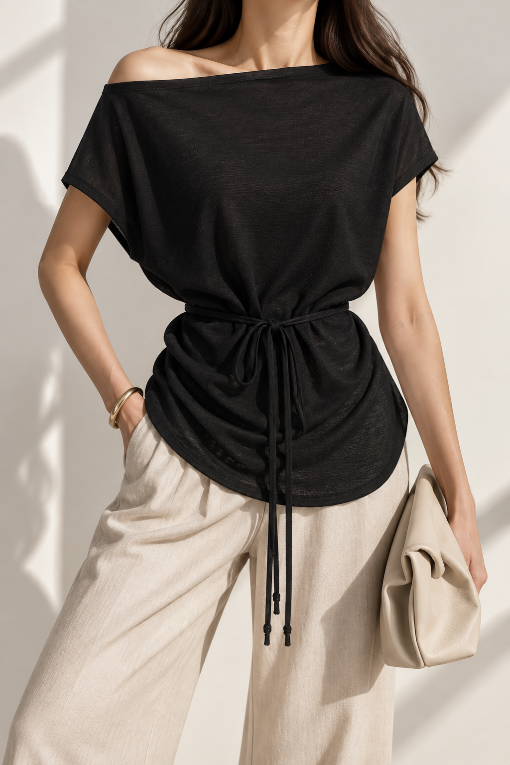 9071 Allison Asymmetrical Neck Side Ruched Cotton Top (B 42-50cm; L 48cm)