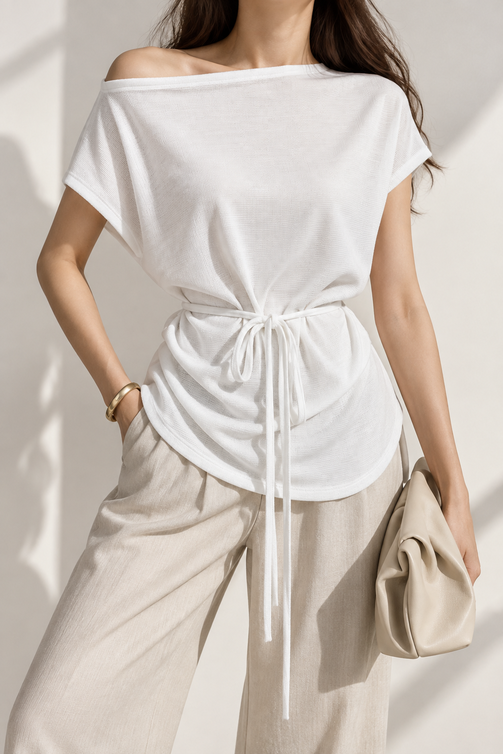 9071 Allison Asymmetrical Neck Side Ruched Cotton Top (B 42-50cm; L 48cm)