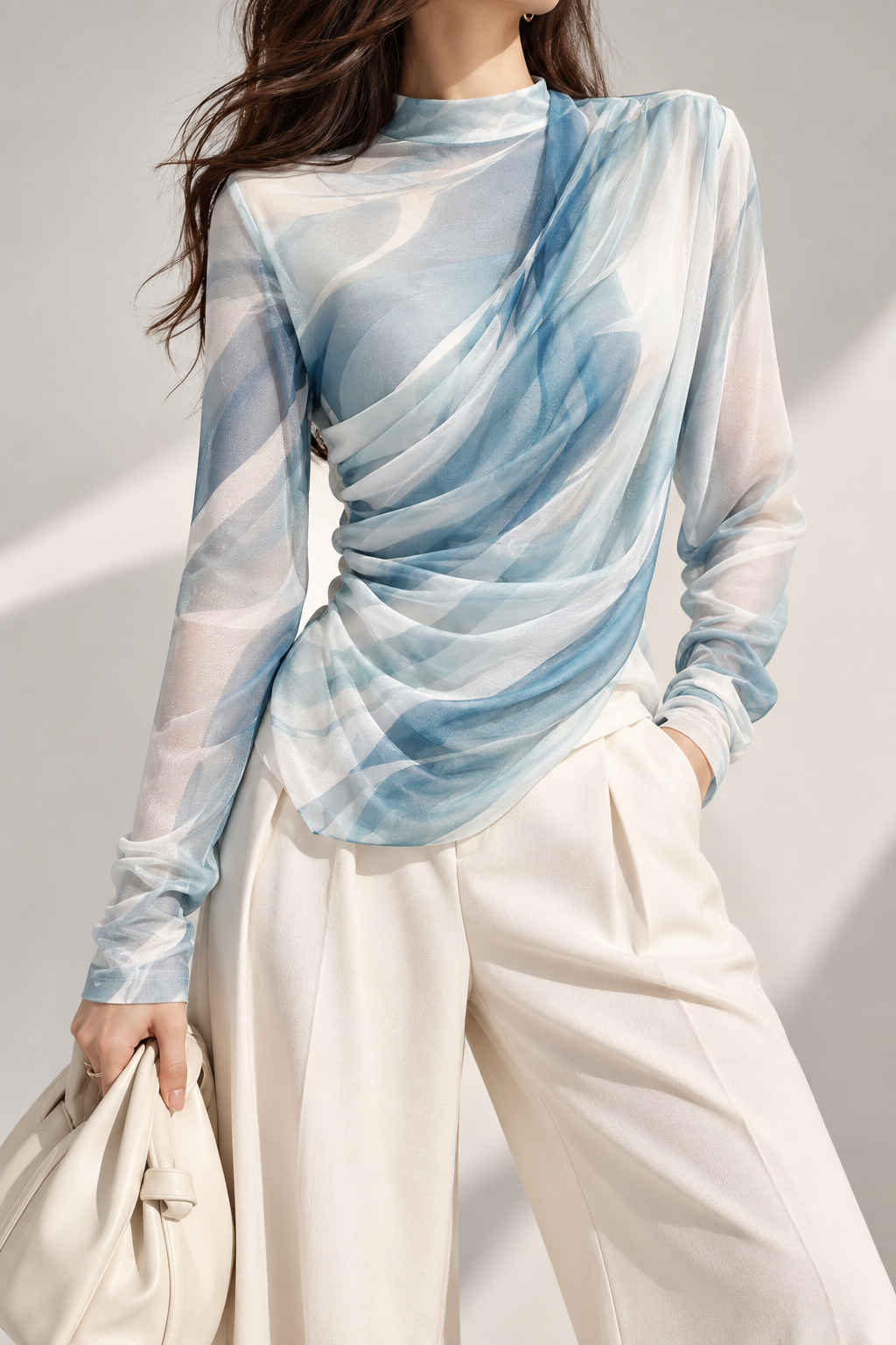 6032 Malorie Abstract Print Long Sleeve Mesh Top (B 45-60cm; L 56cm)