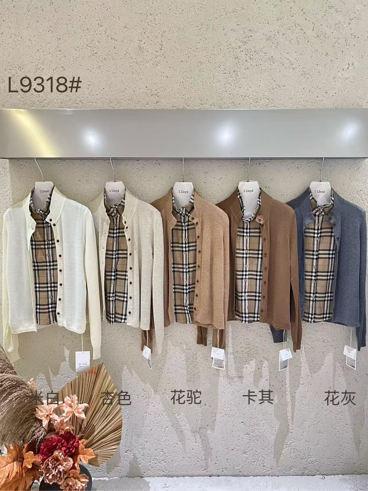 GZ Oct Stream #9: (PO) L9318 Fake 2 Pcs Checkered Shirt w Knit Cardigan (B cm; L cm)