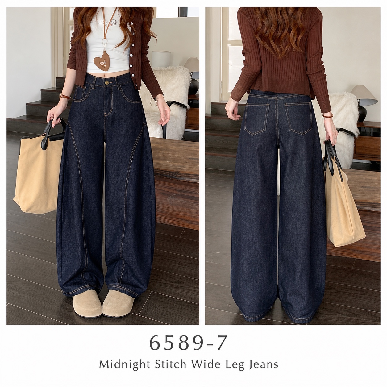 GZ July Stream #22: (PO) 6589-7 Midnight Stitch Wide Leg Jeans (Size 30:UW35-40cm L104cm; Size 32:UW38-43cm L105cm; Size 34:UW41-46cm L106cm; Size 36:UW44-49cm L107cm; Size 38:UW47-52cm L108cm; Size 40:UW50-55cm L109cm)
