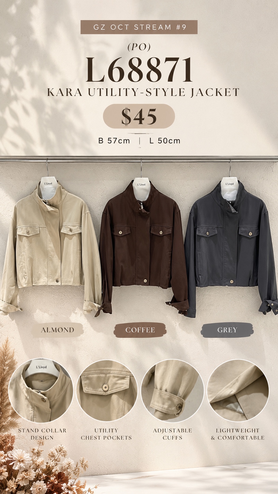 GZ Oct Stream #9: (PO) L68871 Kara Utility-Style Jacket (B cm; L cm)