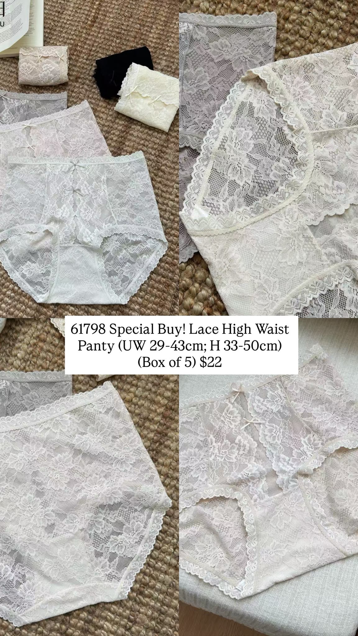 HZ July Stream #6: (PO) 61798 Special Buy! Lace High Waist Panty (UW 29-43cm; H 33-50cm) Box of 5