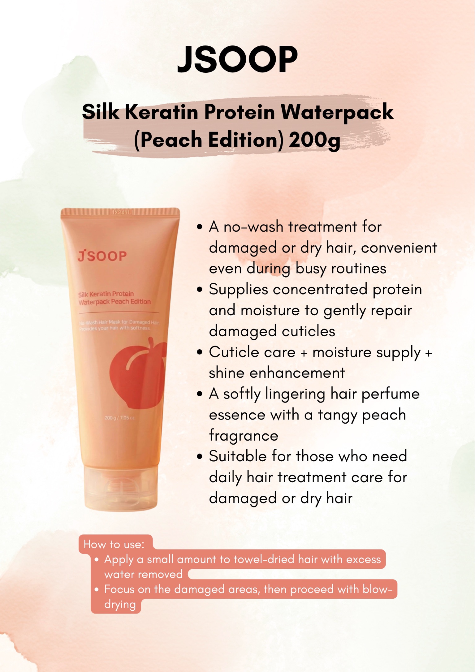 JP69 Silk Keratin Protein Waterpack Peach Edition 200g