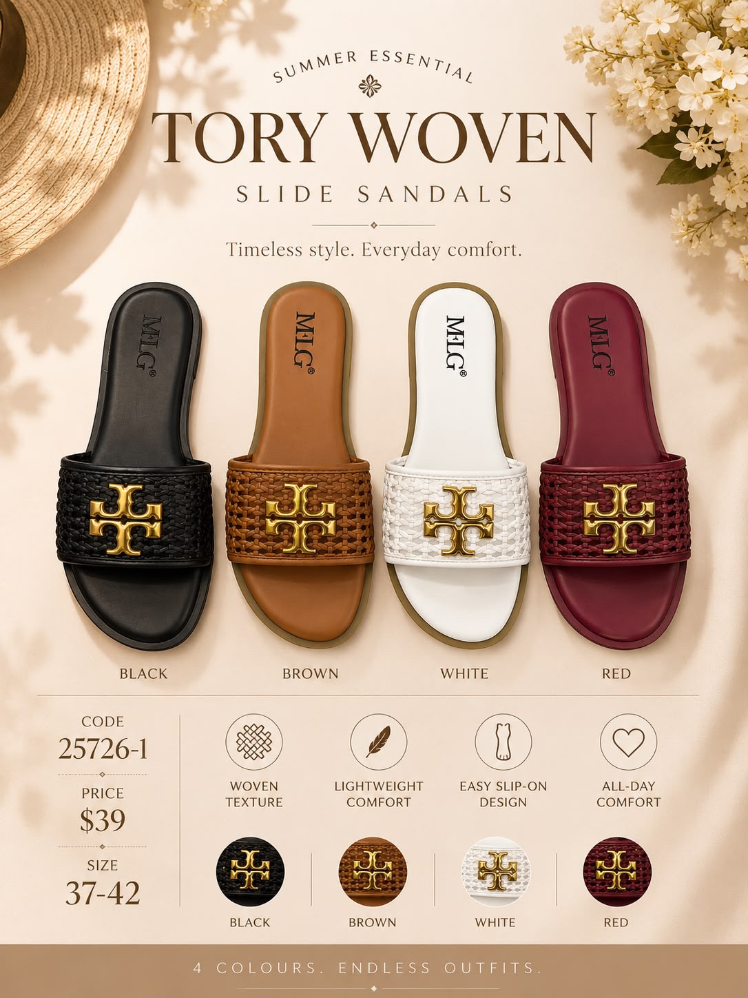 GZ July Stream #15: (PO) Tory Woven Slide Sandals