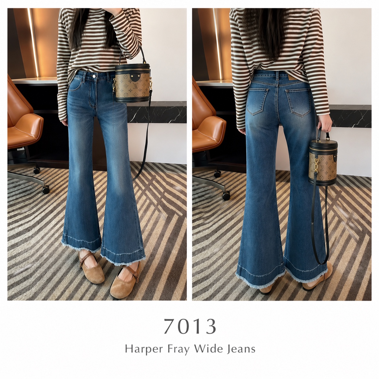 GZ July Stream #22: (PO) 7013 Harper Fray Wide Leg Jeans (Size S: UW33-36cm L90cm; M Size: UW35-38cm L91; L Size: UW37-40cm L92cm; XL Size: UW39-42cm L93cm)
