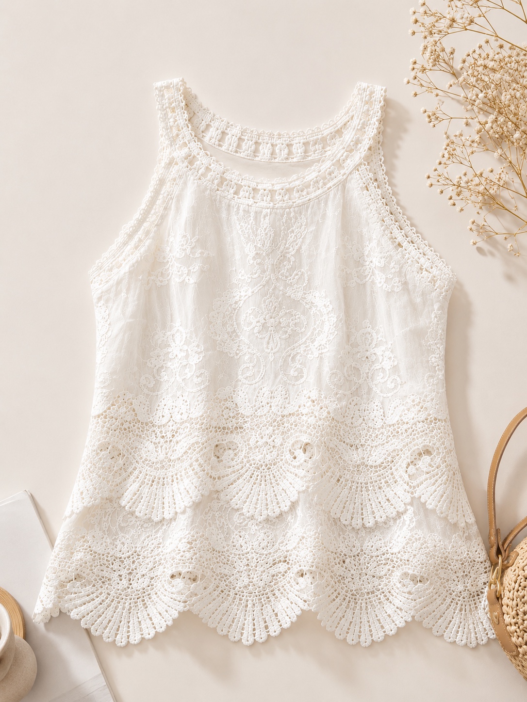 26197 Crochet Lace Top (B:42cm, L44cm)