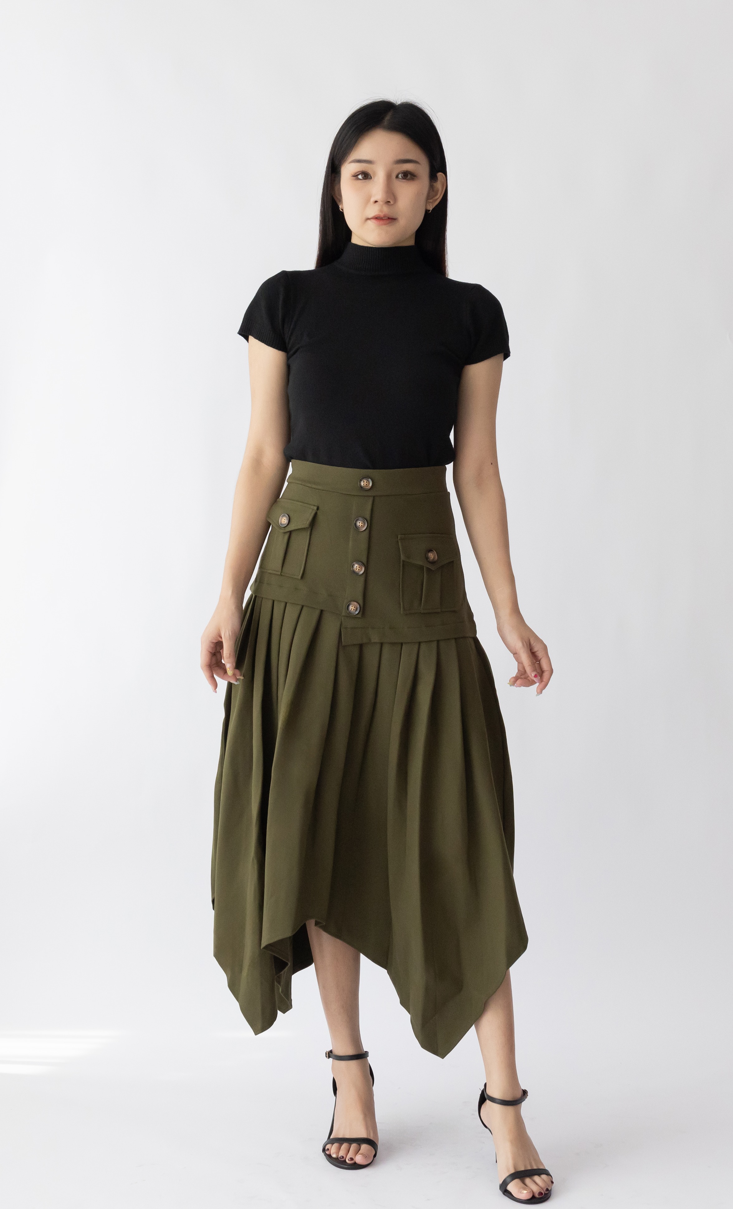 015 Aryanne Pleated A-Line Skirt (UW 36-49cm; H 47-60cm; L 70/93cm)