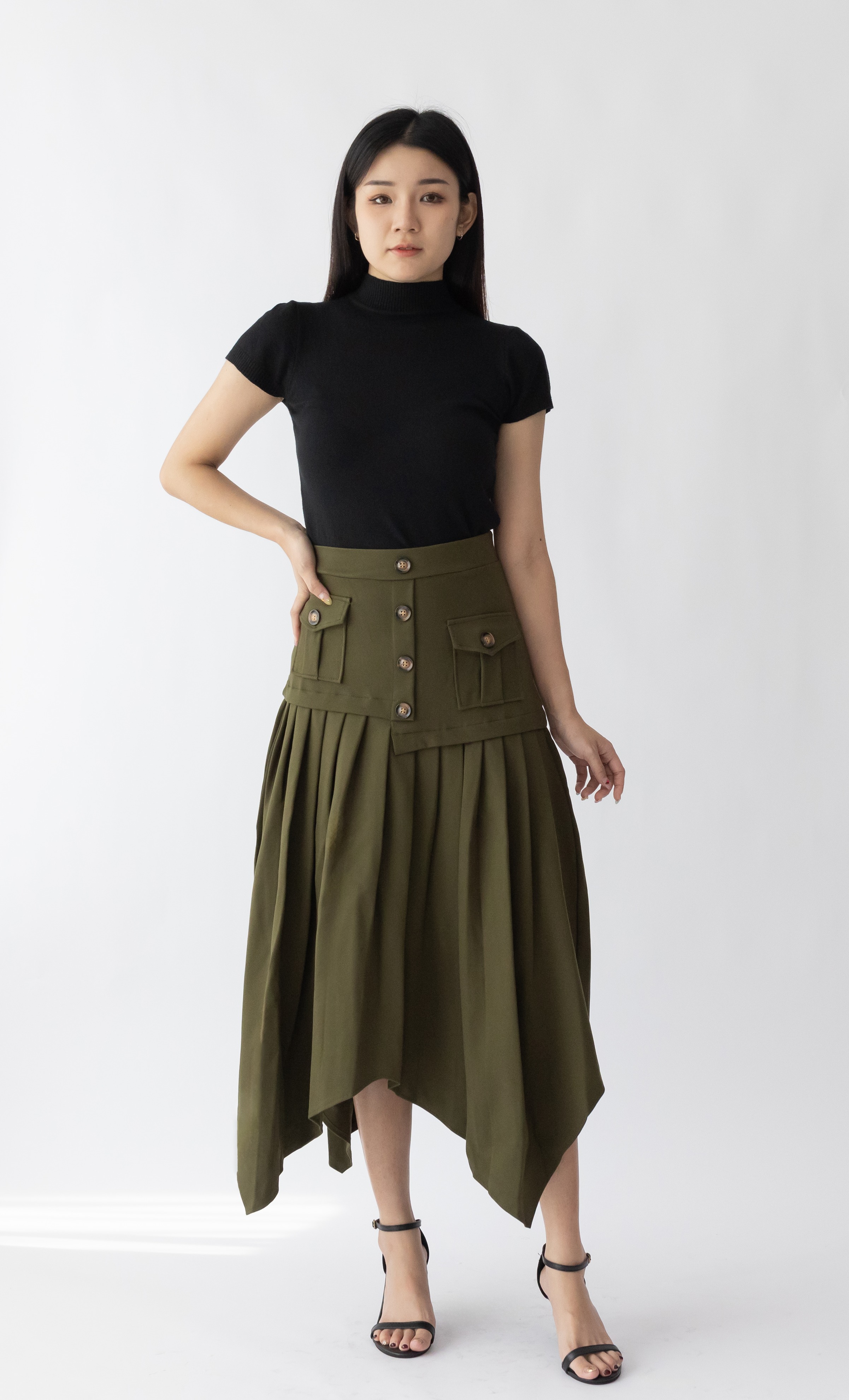 015 Aryanne Pleated A-Line Skirt (UW 36-49cm; H 47-60cm; L 70/93cm)