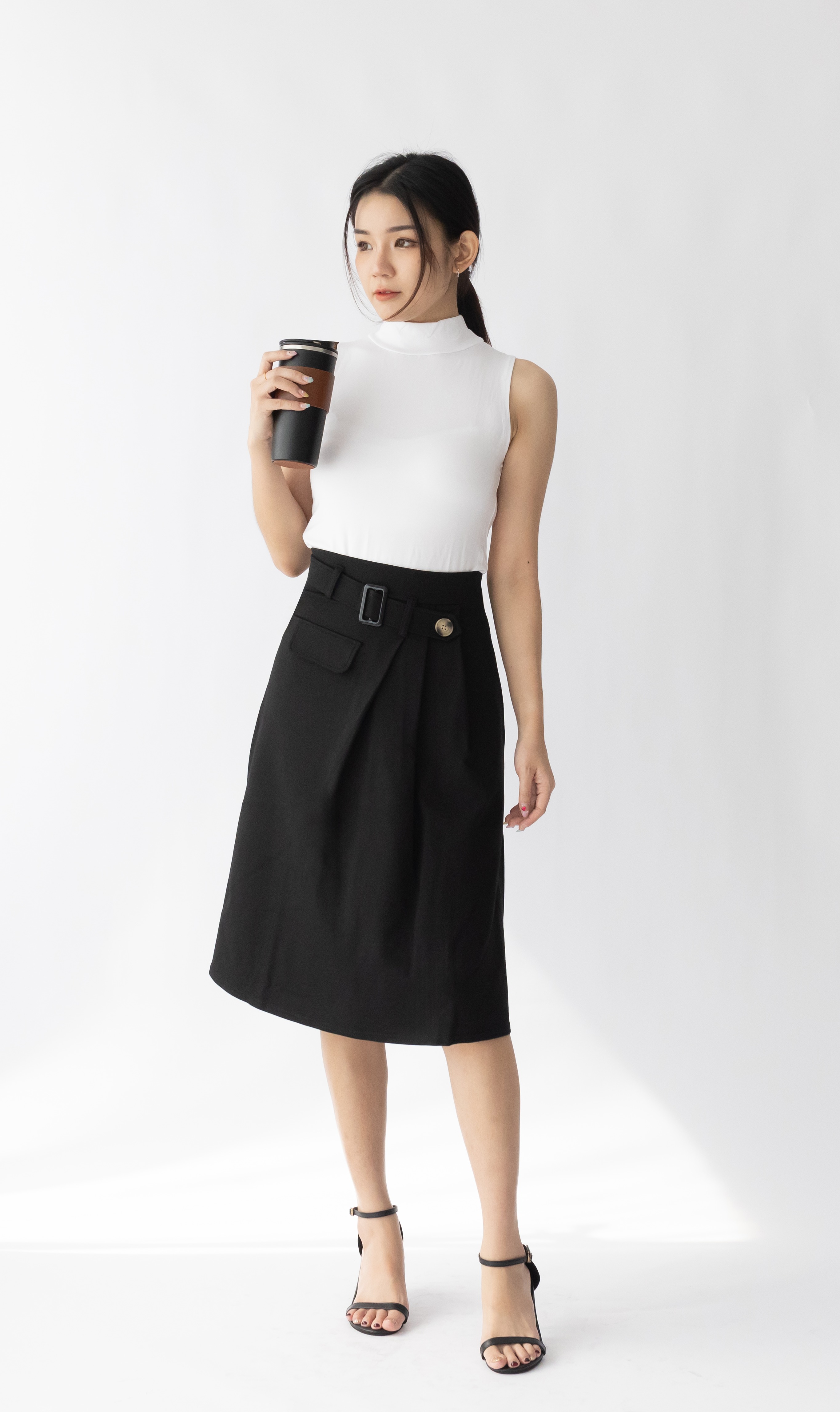 24221 Mallory Midi Flared Skirt W Belt Attached (UW 36-45cm; H FS; L 65cm)