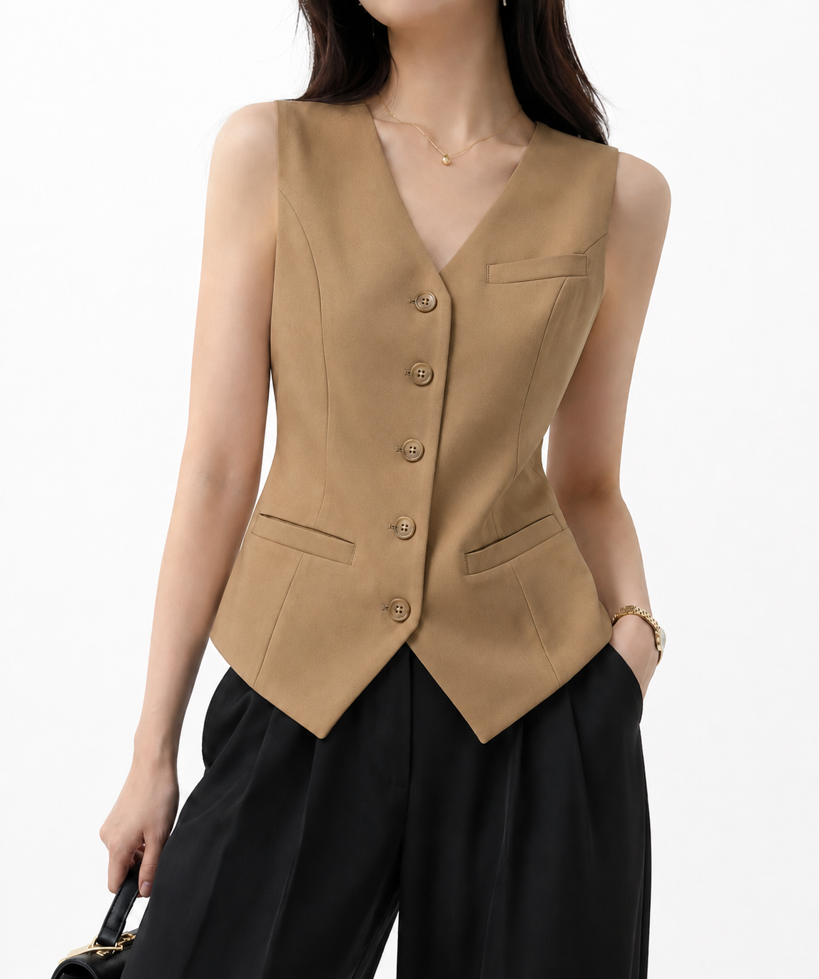 GZ July Stream #00: (PO) 2991 Sophisticated V-Neck Button-Down Tailored Vest