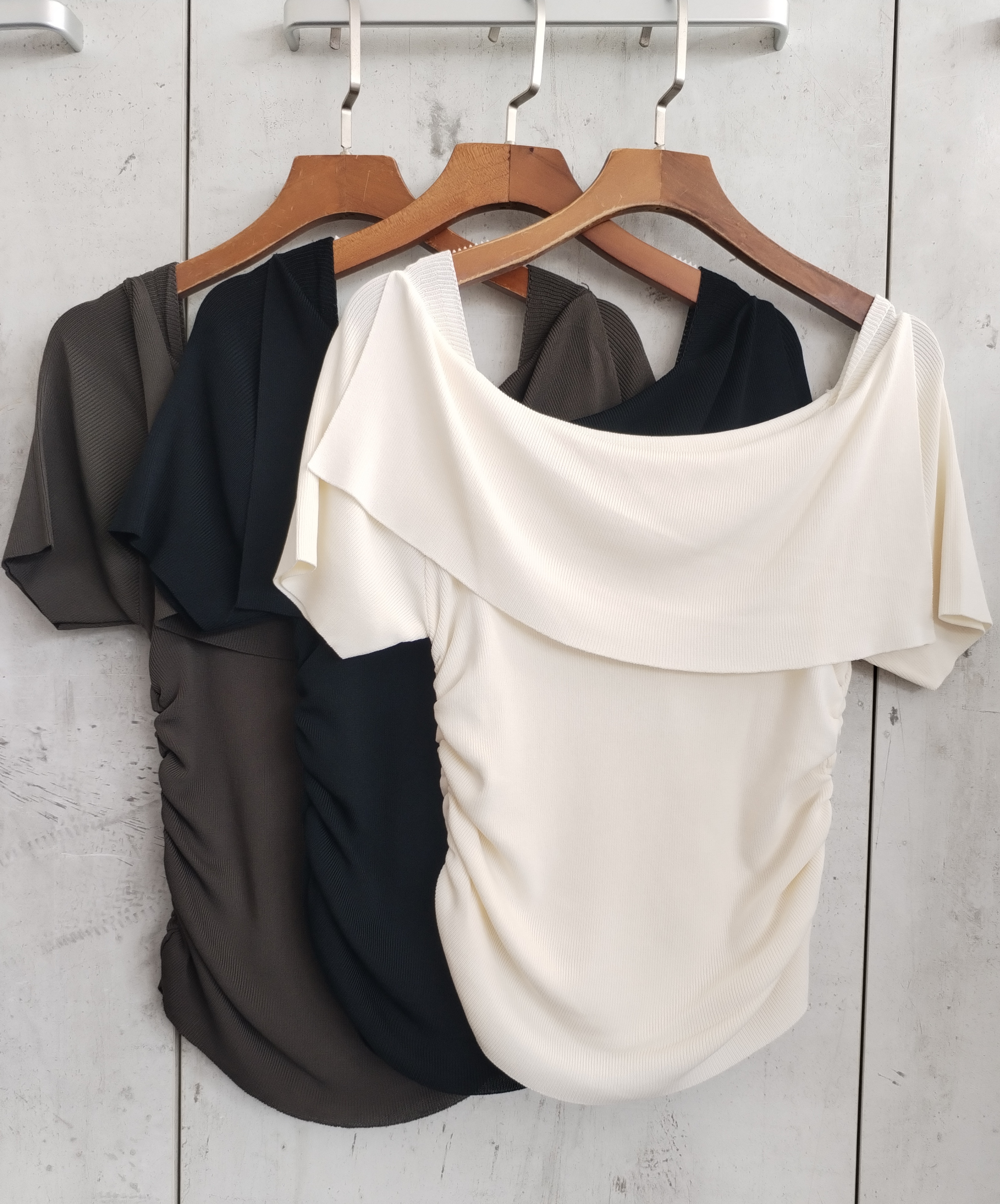 213 Rhaenyra Off Shoulder Ruched Sides Knit Top (B 30-45cm; L 30/42cm)