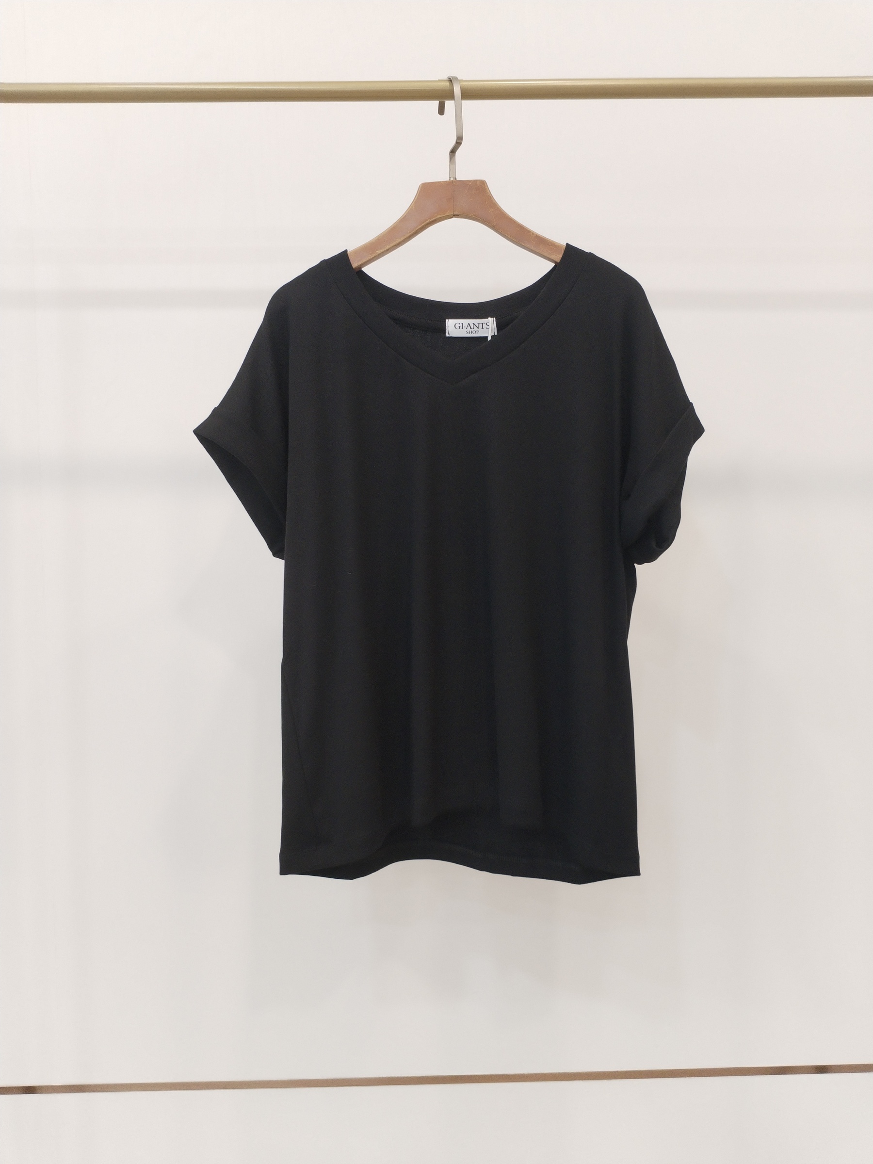 2858 Vannetta V-Neck Folded Sleeve Cotton Top (B 53-56cm; L 57cm)