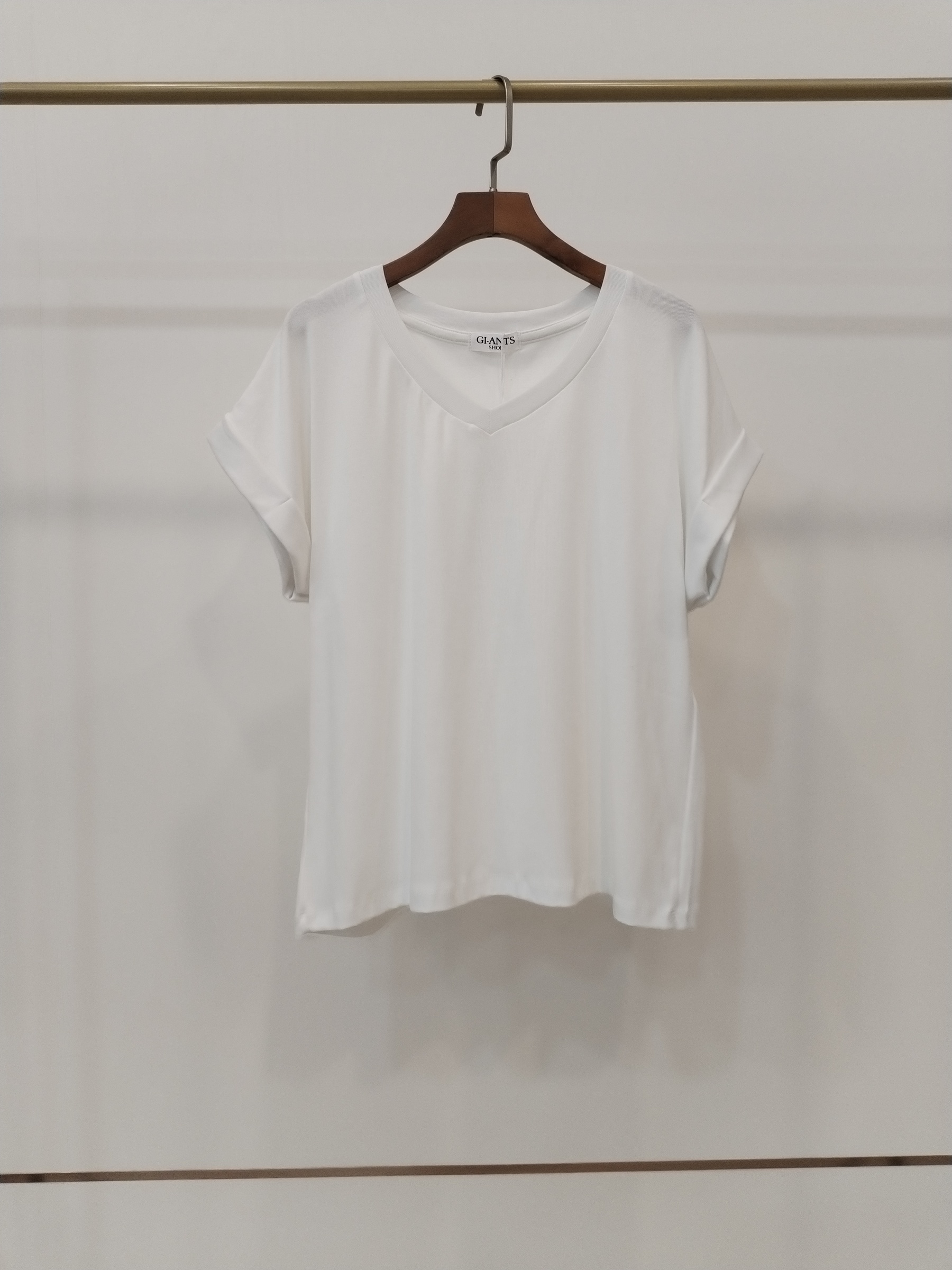 2858 Vannetta V-Neck Folded Sleeve Cotton Top (B 53-56cm; L 57cm)