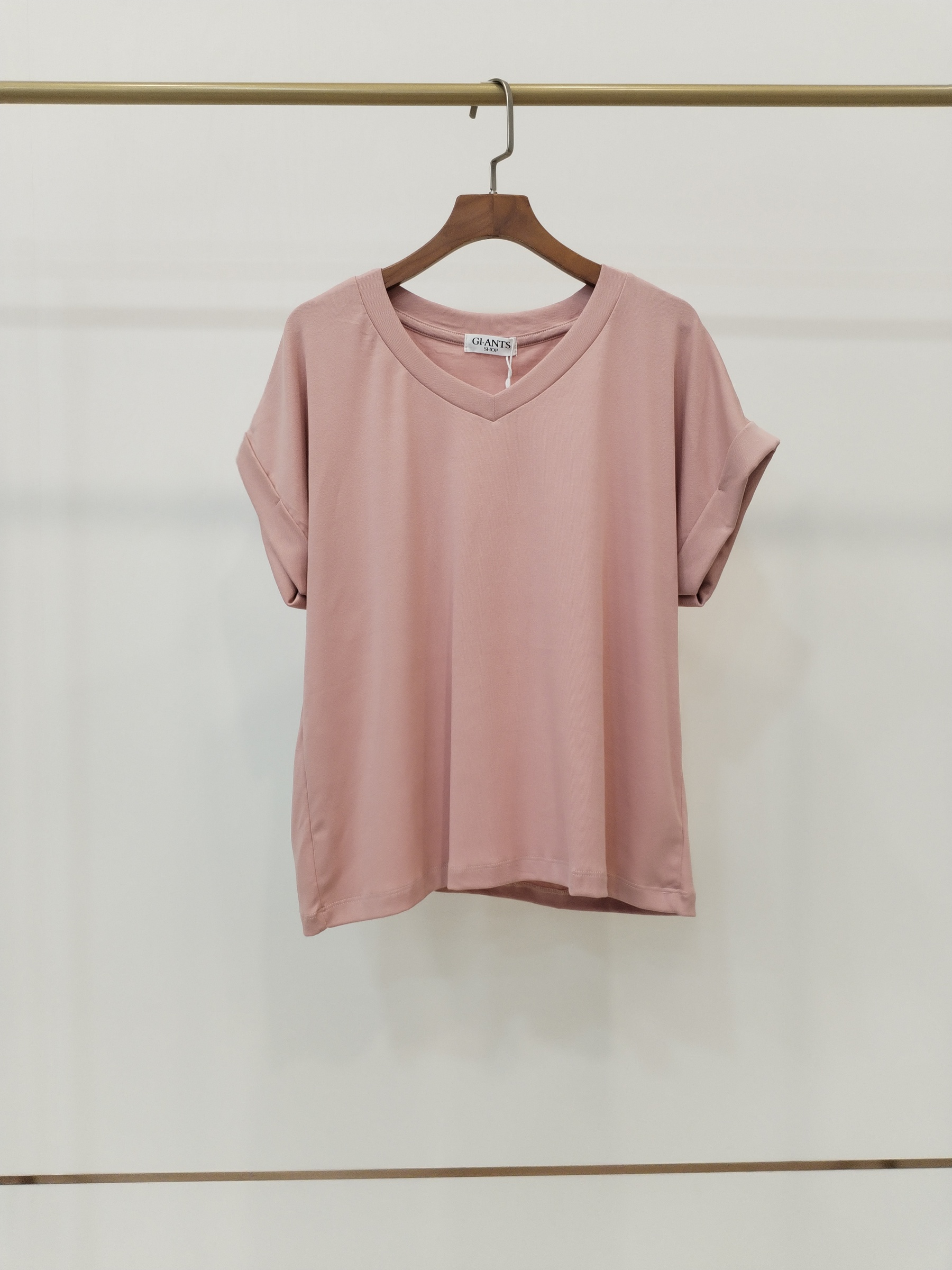 2858 Vannetta V-Neck Folded Sleeve Cotton Top (B 53-56cm; L 57cm)