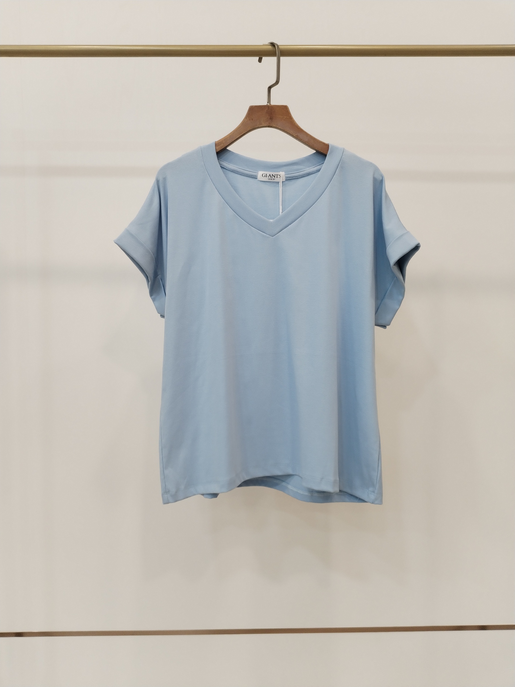 2858 Vannetta V-Neck Folded Sleeve Cotton Top (B 53-56cm; L 57cm)