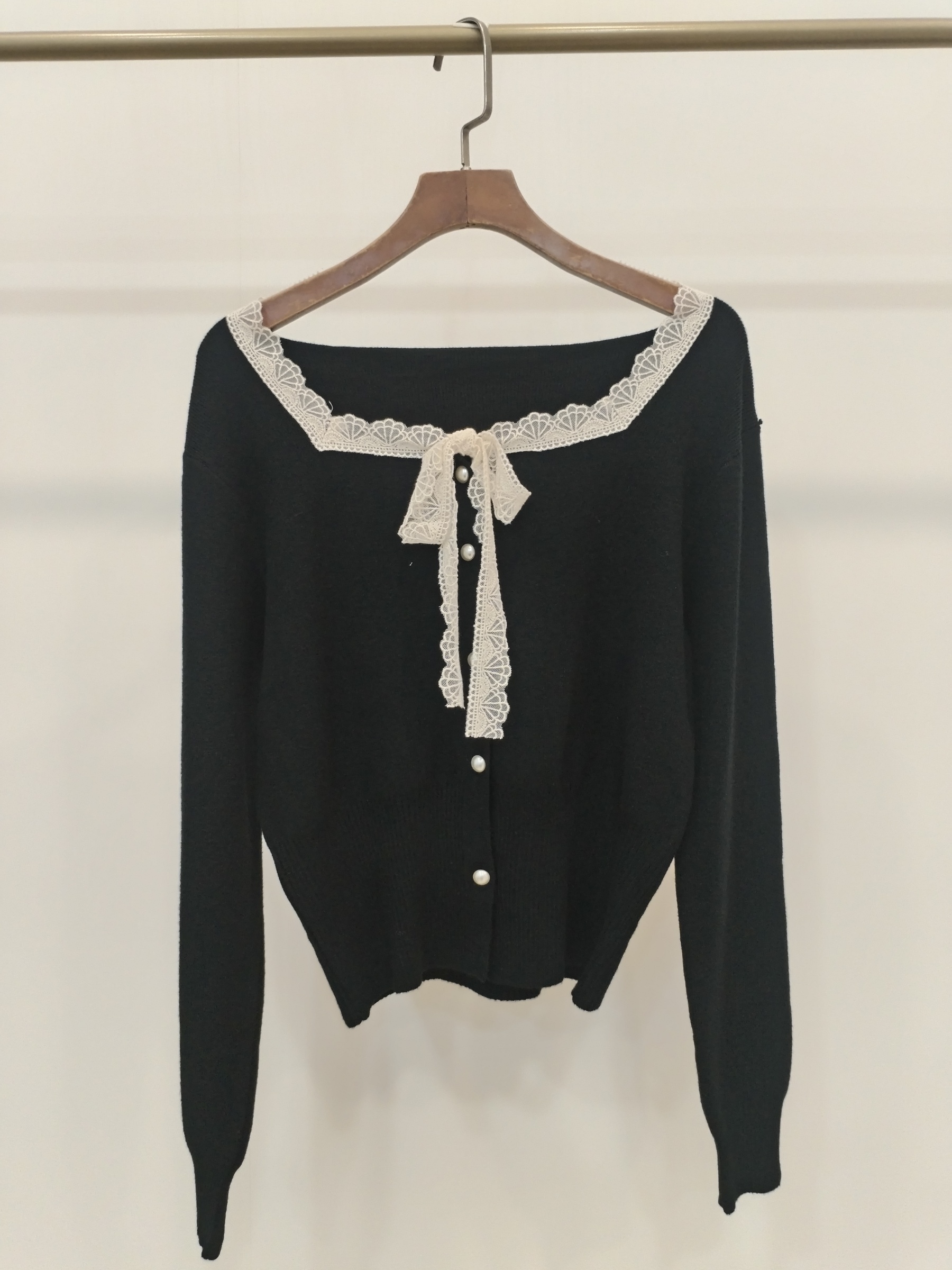 532 Shimona Square Neck Lacy Tie-Sash Knit Cardigan (B 44-54cm; L 47cm)