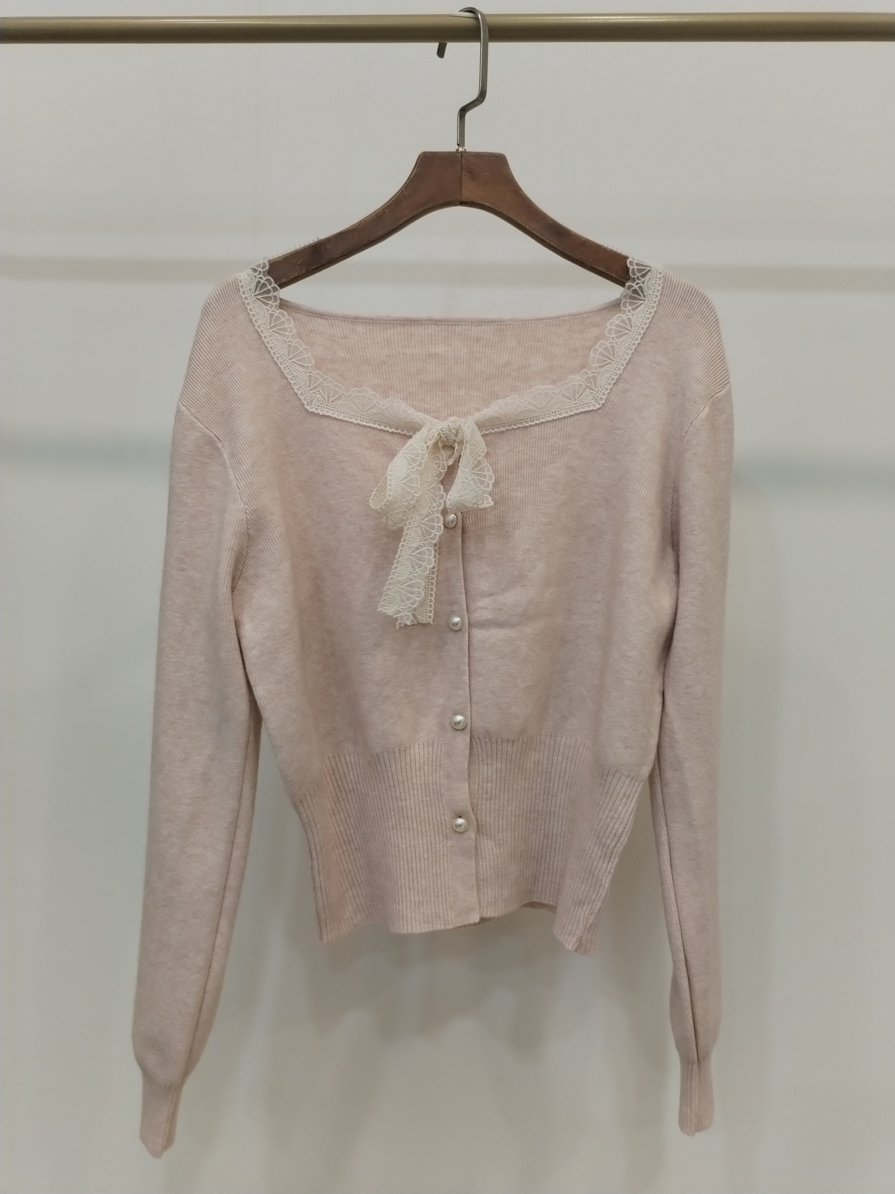 532 Shimona Square Neck Lacy Tie-Sash Knit Cardigan (B 44-54cm; L 47cm)