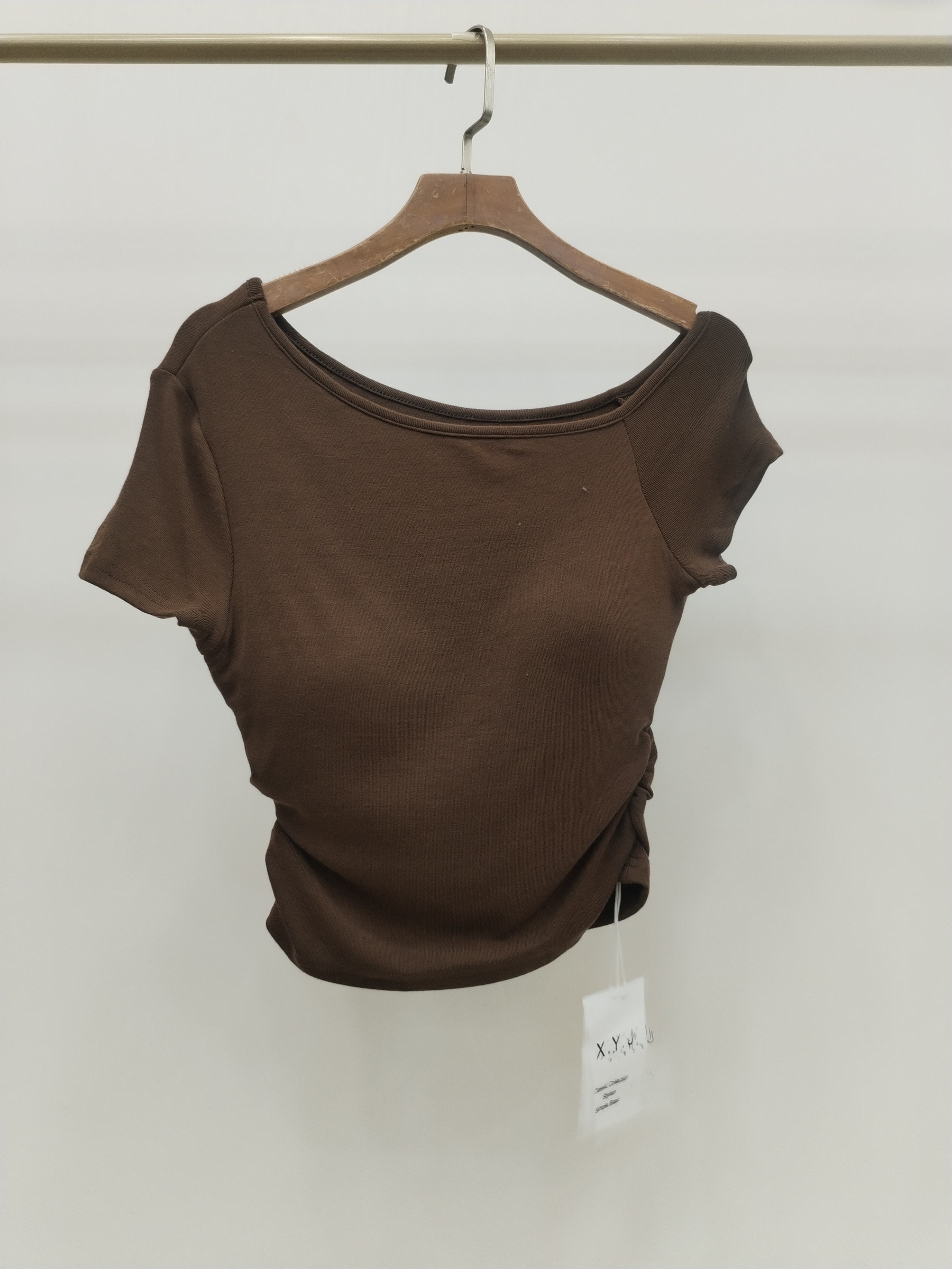 533 Alora Asymmetrical Neck Side Ruched Cotton Padded Top (B 35-49cm; L 48cm)