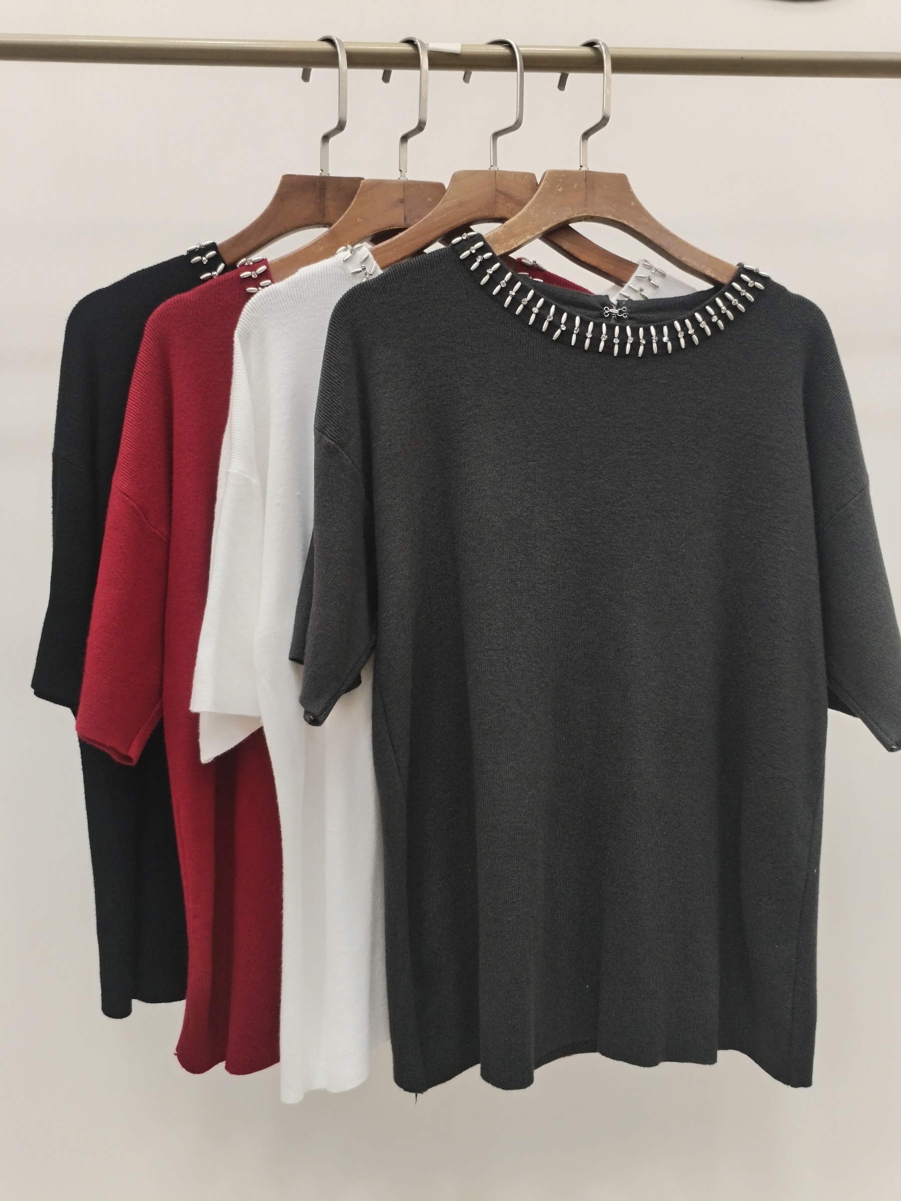 1786 Narissa Bead Embellished Neck Cap Sleeve Knit Top (B 47-54cm; L 55cm)