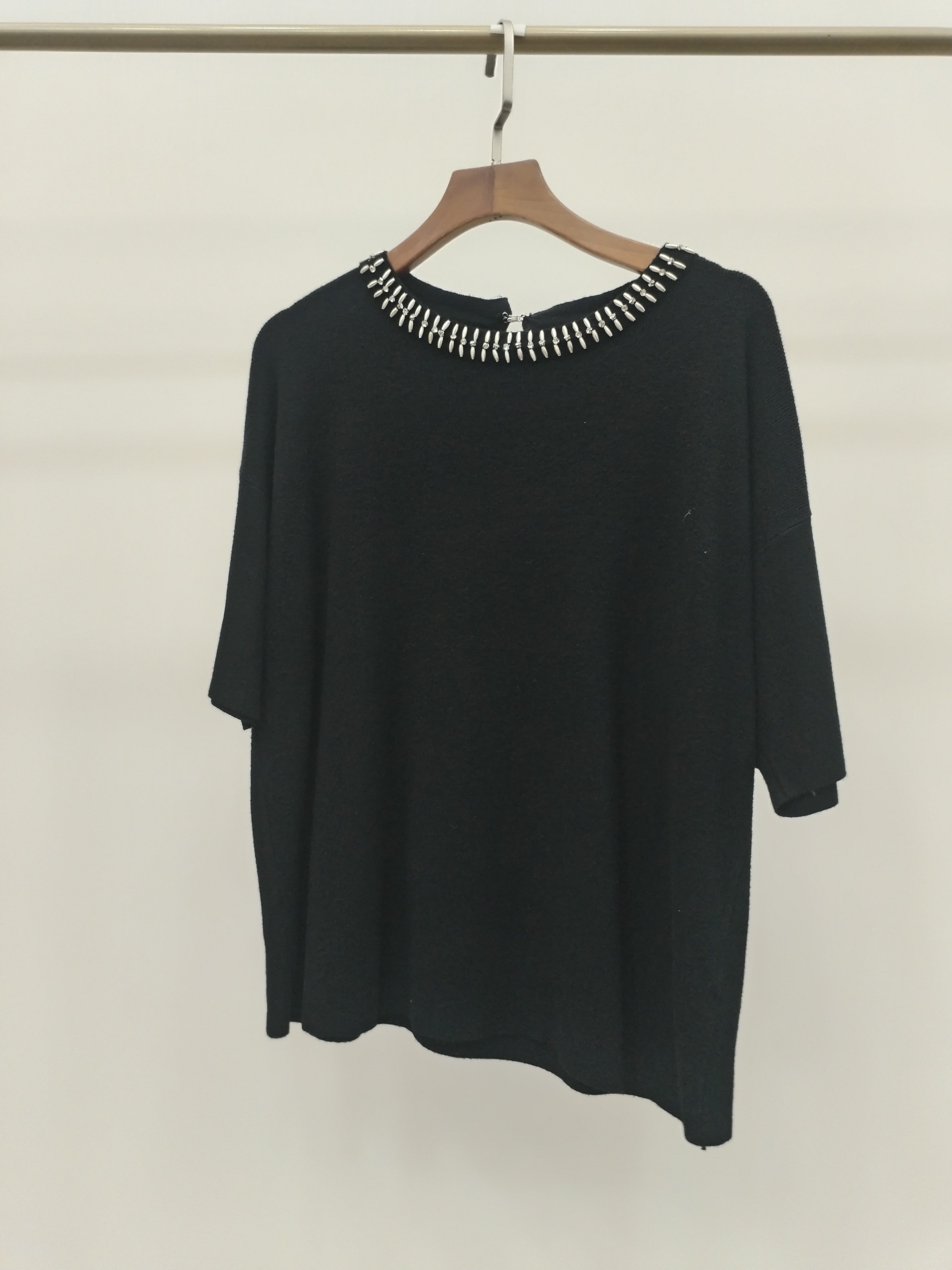 1786 Narissa Bead Embellished Neck Cap Sleeve Knit Top (B 47-54cm; L 55cm)