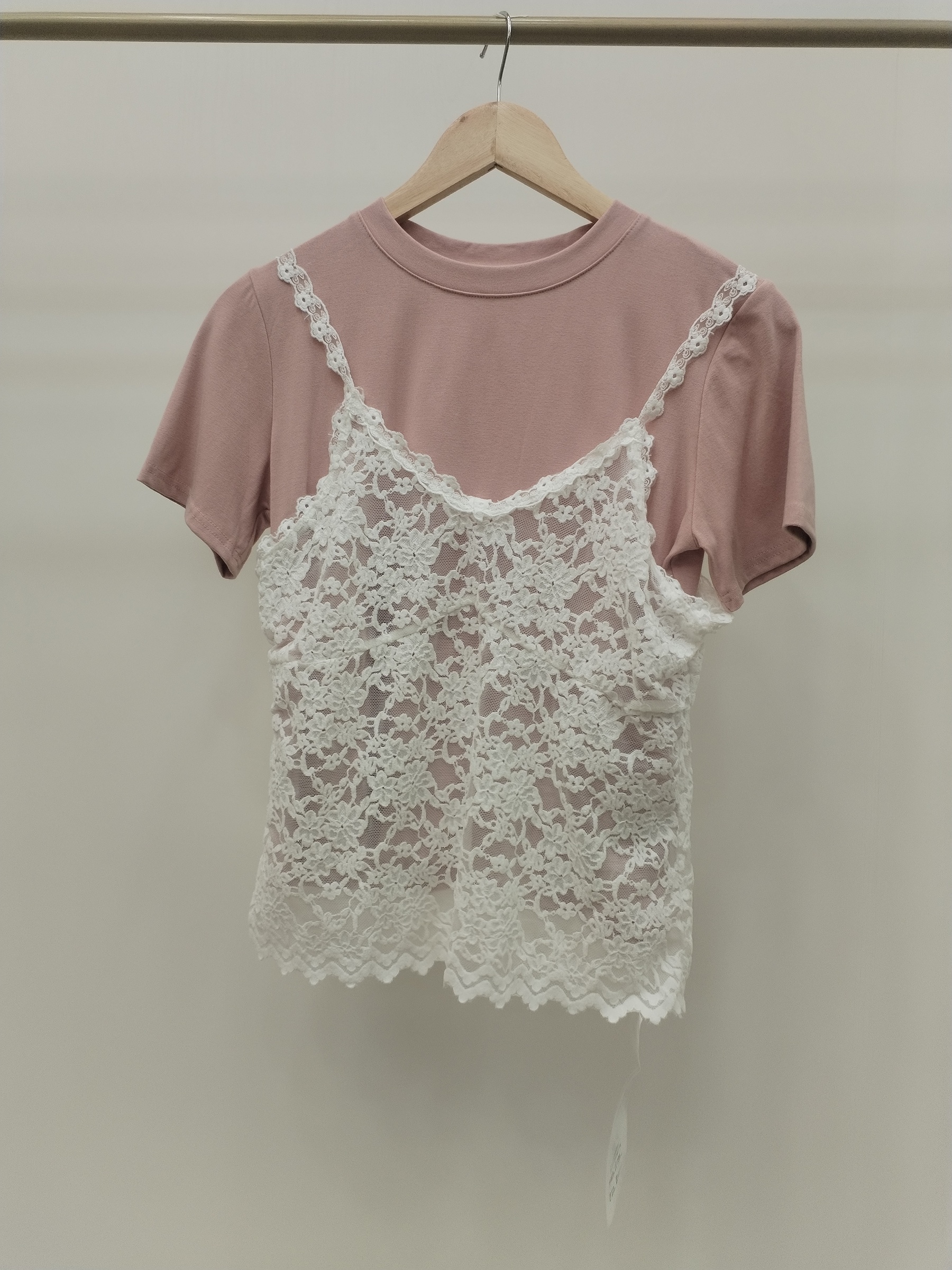 1198 Locita Short Sleeve Cotton Top & Lace Spaghetti Top Set (Inner: B 42-52cm; L 51cm, Outer: B 40-49cm; L 53cm)