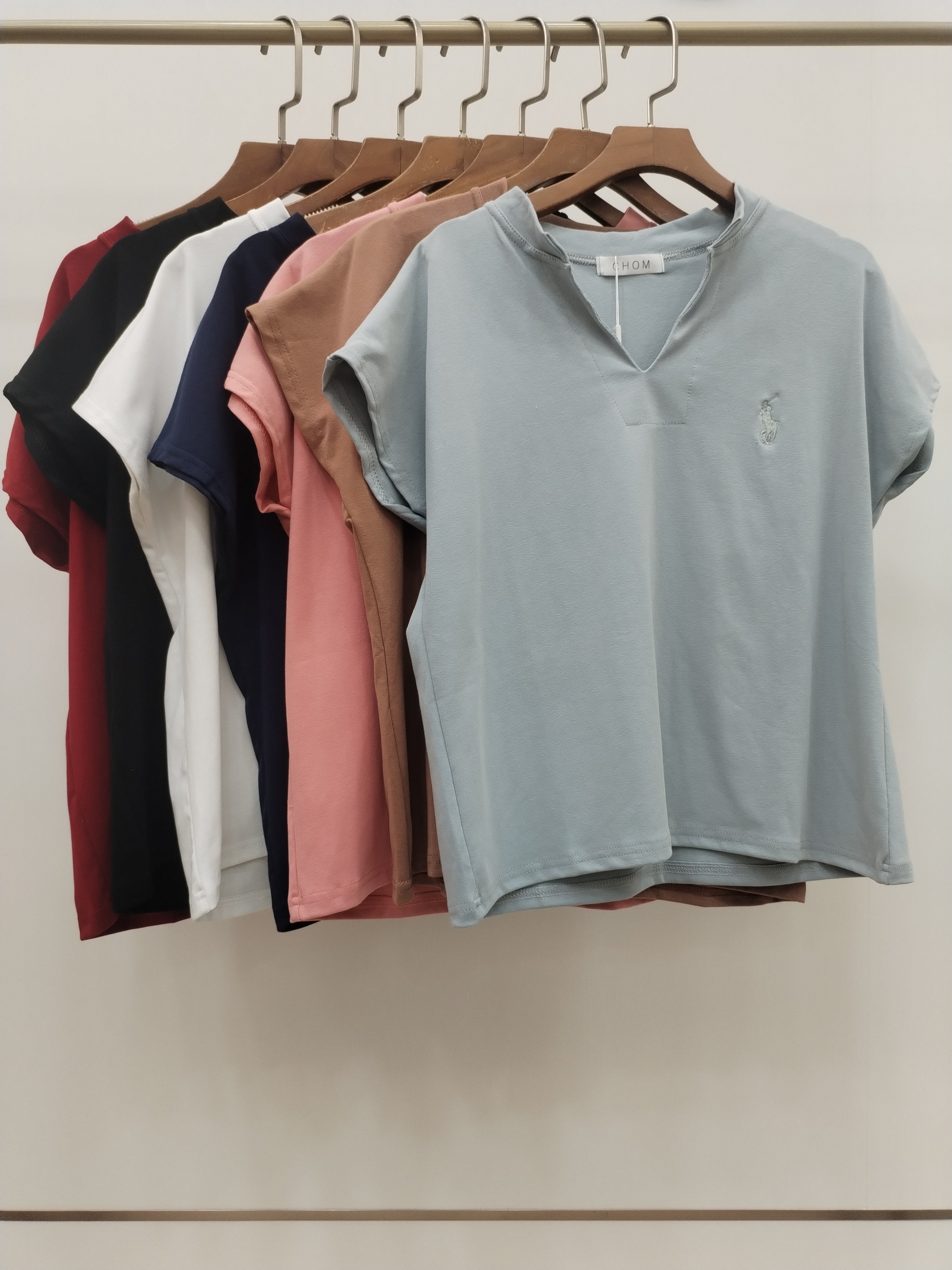 2984 Colson Polo Split Crew Neck Cap Sleeve Cotton Top (B 50-55cm; L 54cm)