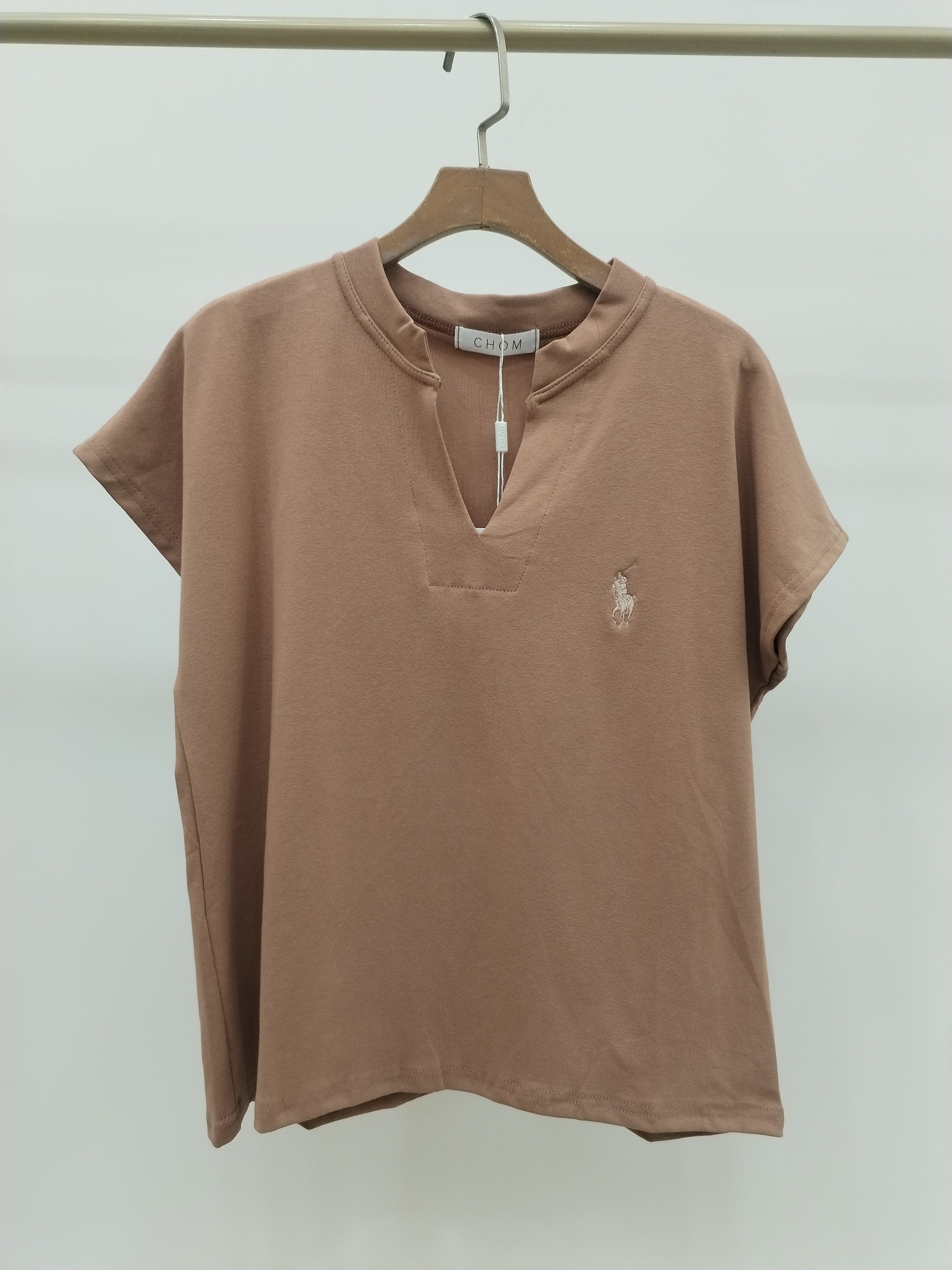 2984 Colson Polo Split Crew Neck Cap Sleeve Cotton Top (B 50-55cm; L 54cm)