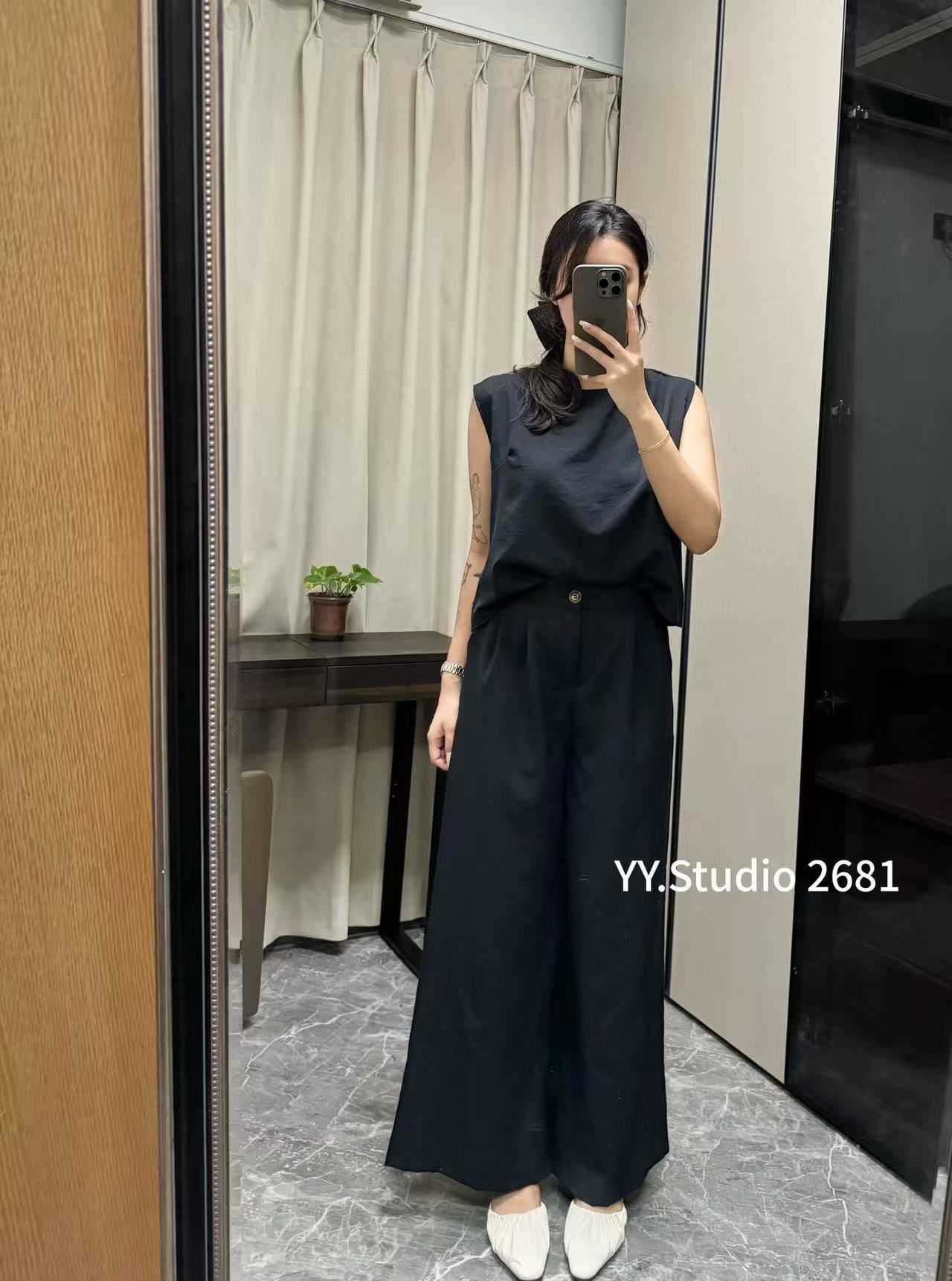 2681 Swayze Casual Sleeveless Top & Pants Set (Top: B 52cm; L 47cm, Bottom: UW 35-43cm; H 52-56cm; L 97cm)