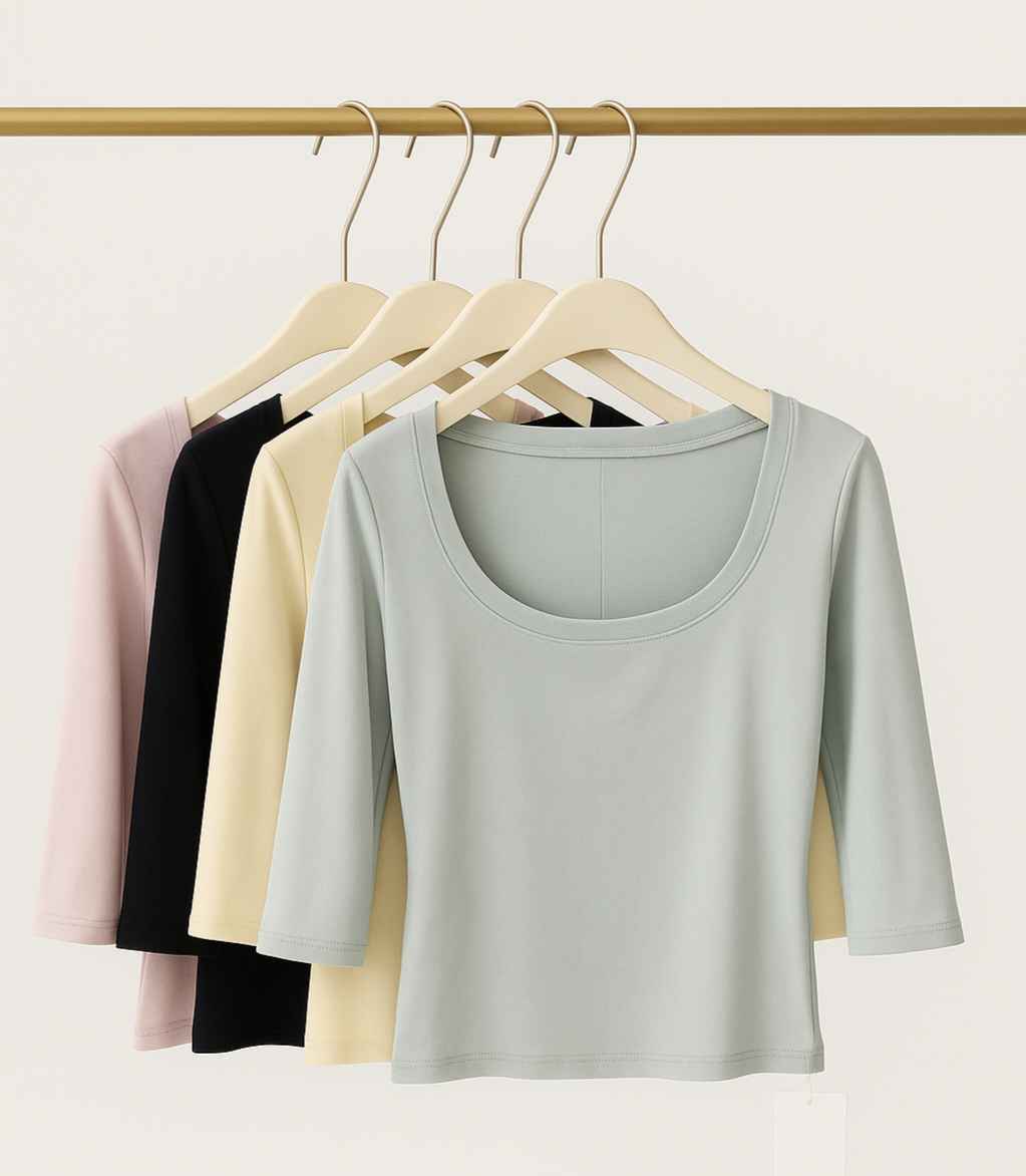 250659 Moralene Mid Sleeve Scoop Neck Cotton Top (B 39-49cm; L 49cm)