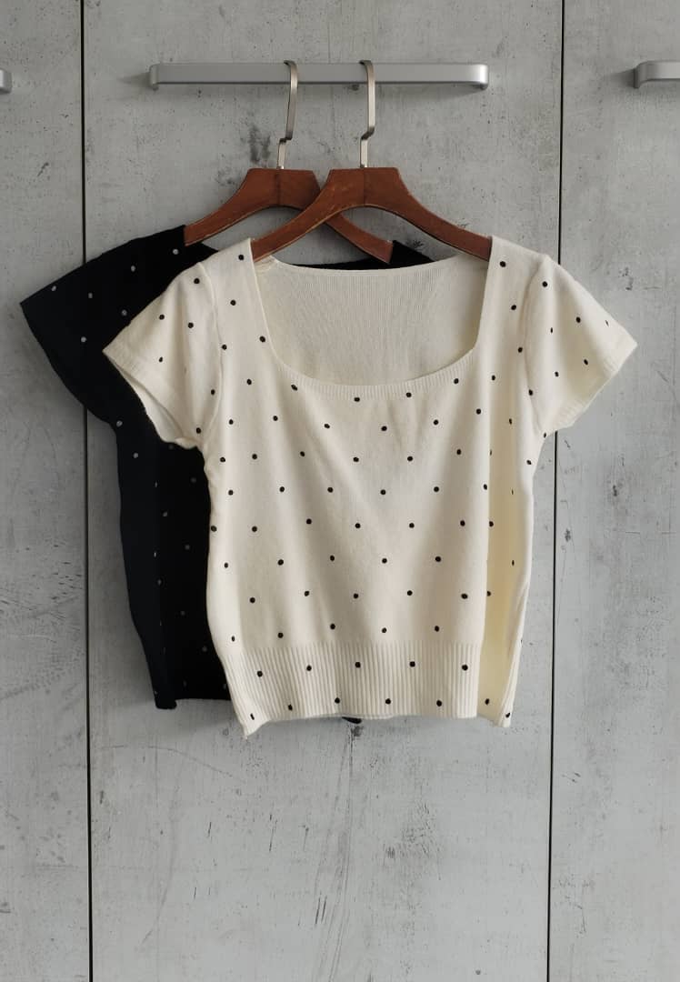 905 Sol Square Neck Polka Dot Knit Top (B 37-47cm; L 45cm)