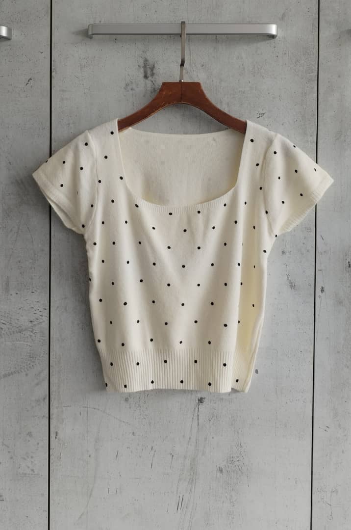 905 Sol Square Neck Polka Dot Knit Top (B 37-47cm; L 45cm)