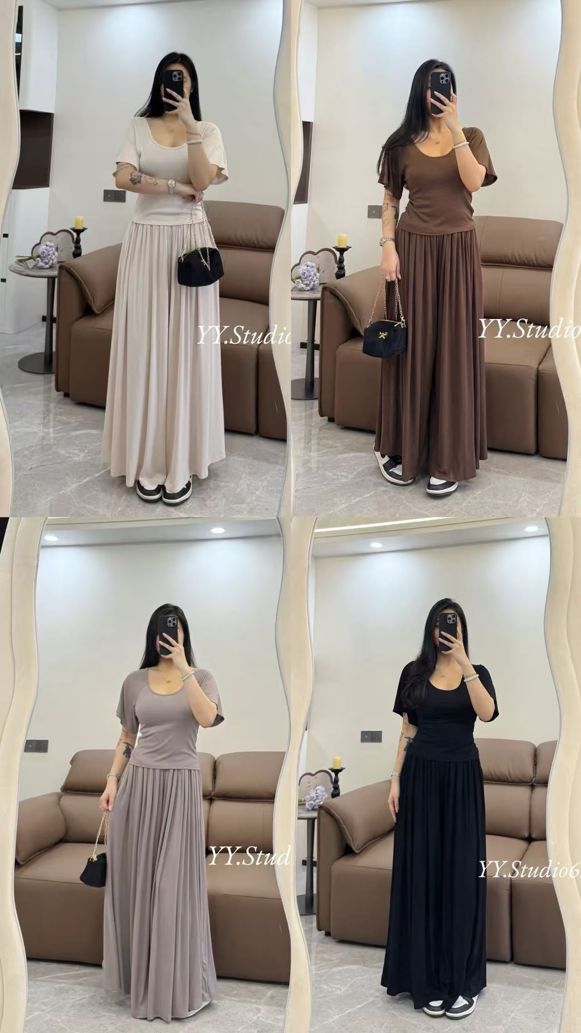 [Pre-Order] 6343 Nikko Cotton Wide Neck Top & Elastic Waist Palazzo Set (Top: B 37-50cm; L 48cm, Bottom: UW 37-50cm; H FS; L 95cm)