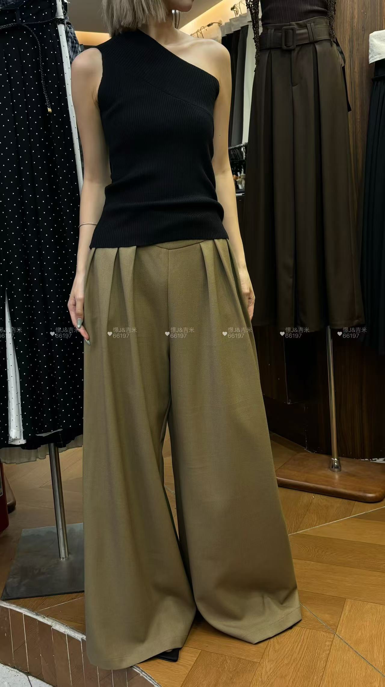 GZ July Stream #susan: (PO) 66197 Tailored Flow Pants (S Size: UW 33cm; H 60cm; L 102cm, M Size: UW 35cm; H 62cm; L 103cm, L Size: UW 37cm; H 64cm; L 104cm, XL Size: UW 38cm; H 66cm; L 105cm)