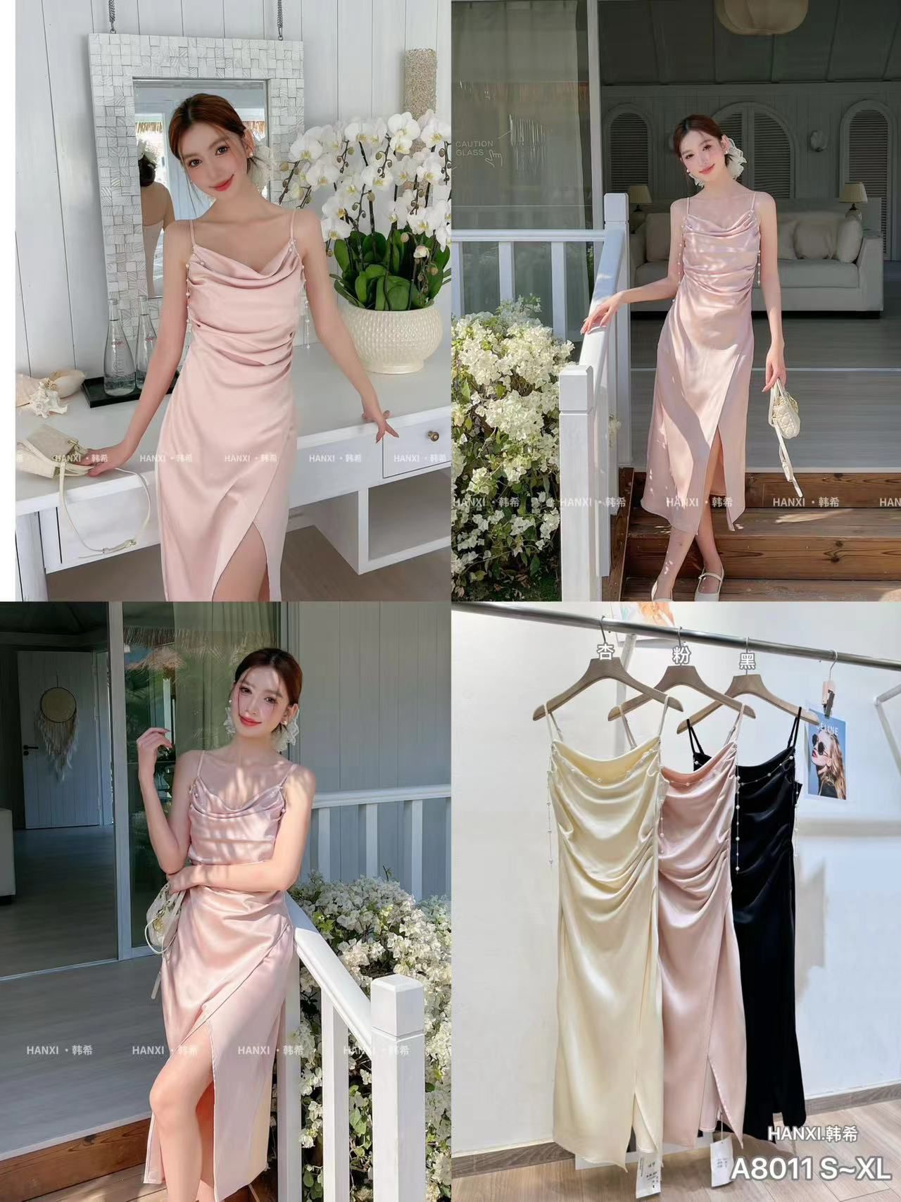 GZ May Stream #16: (PO) A8011 Elegant Satin Slip Dress w Draped Neckline